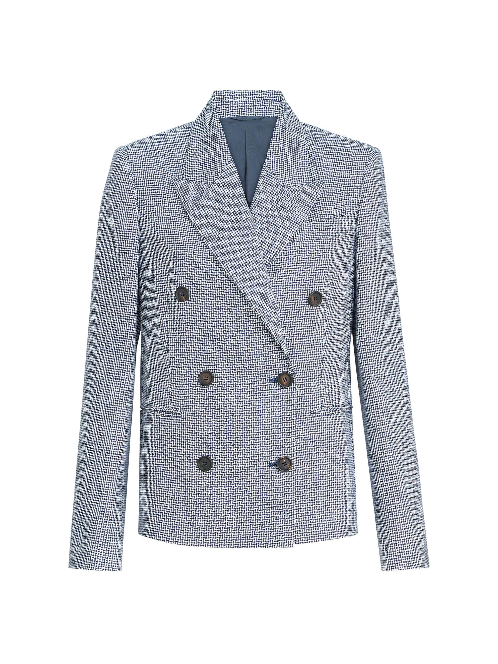 Brunello Cucinelli Women's Linen and Cotton Houndstooth Blazer with Monili - Blue