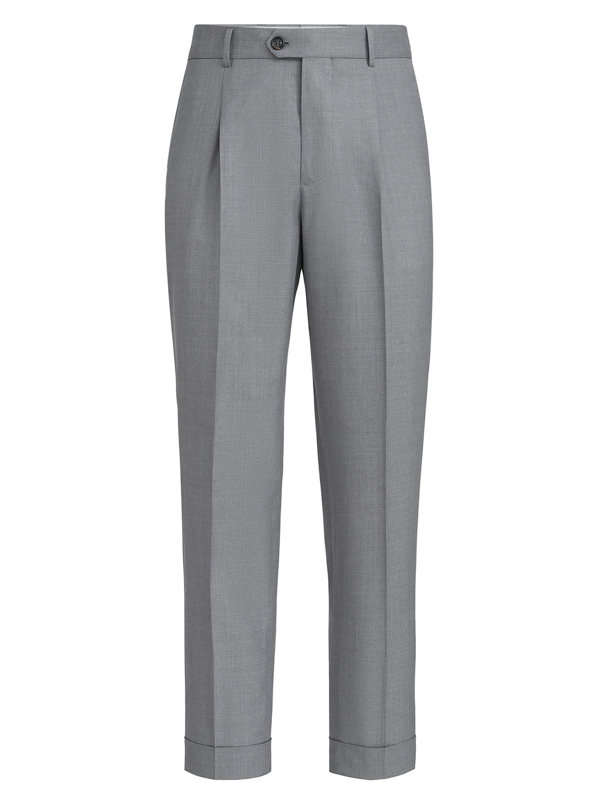 Brunello Cucinelli Men's Virgin Wool and Silk Lightweight Hopsack Trousers with Pleats - Grey
