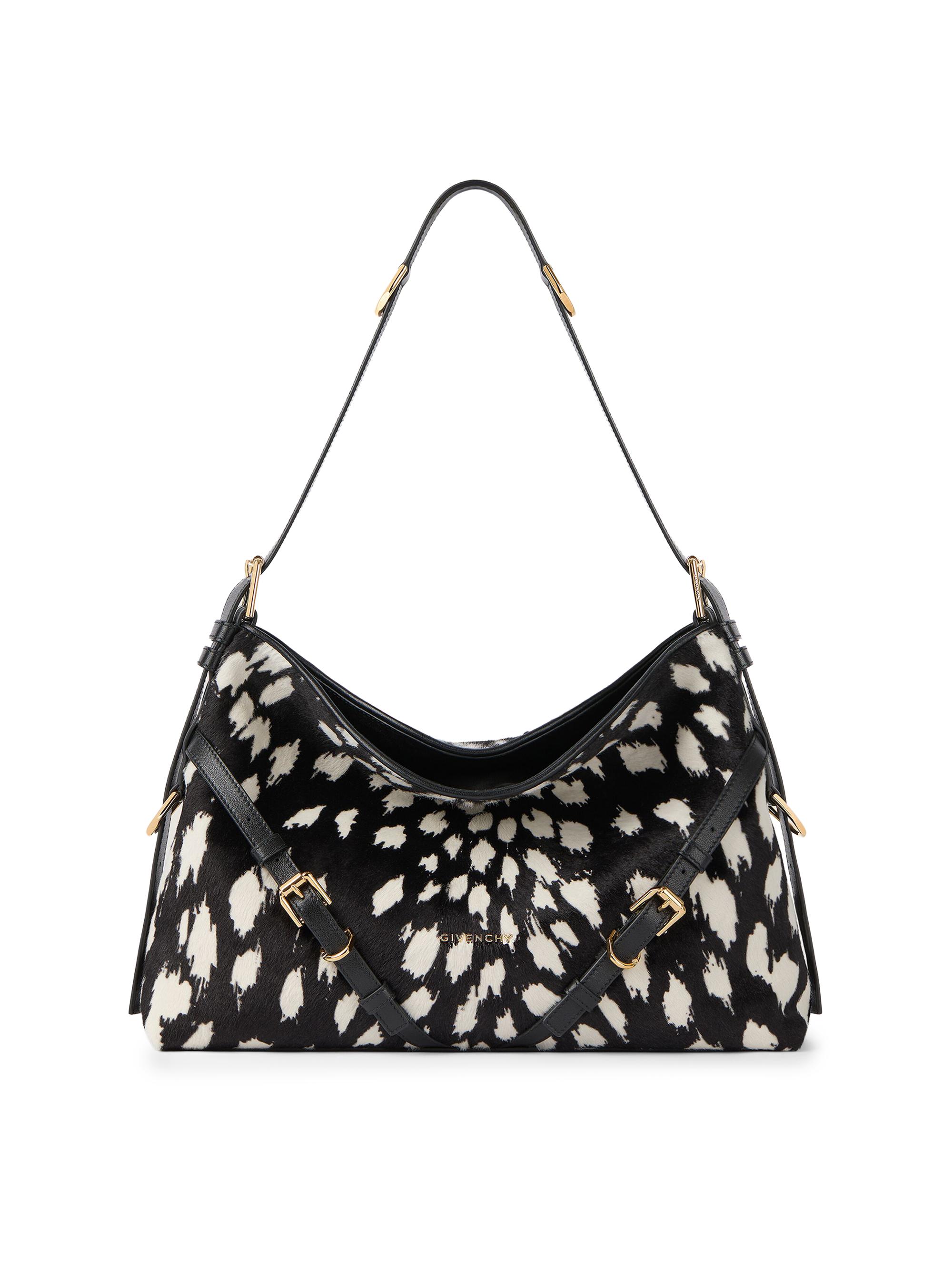 Givenchy Women's  Voyou Shoulder Bag in Pony Effect Leather with Leopard Pattern - Black White
