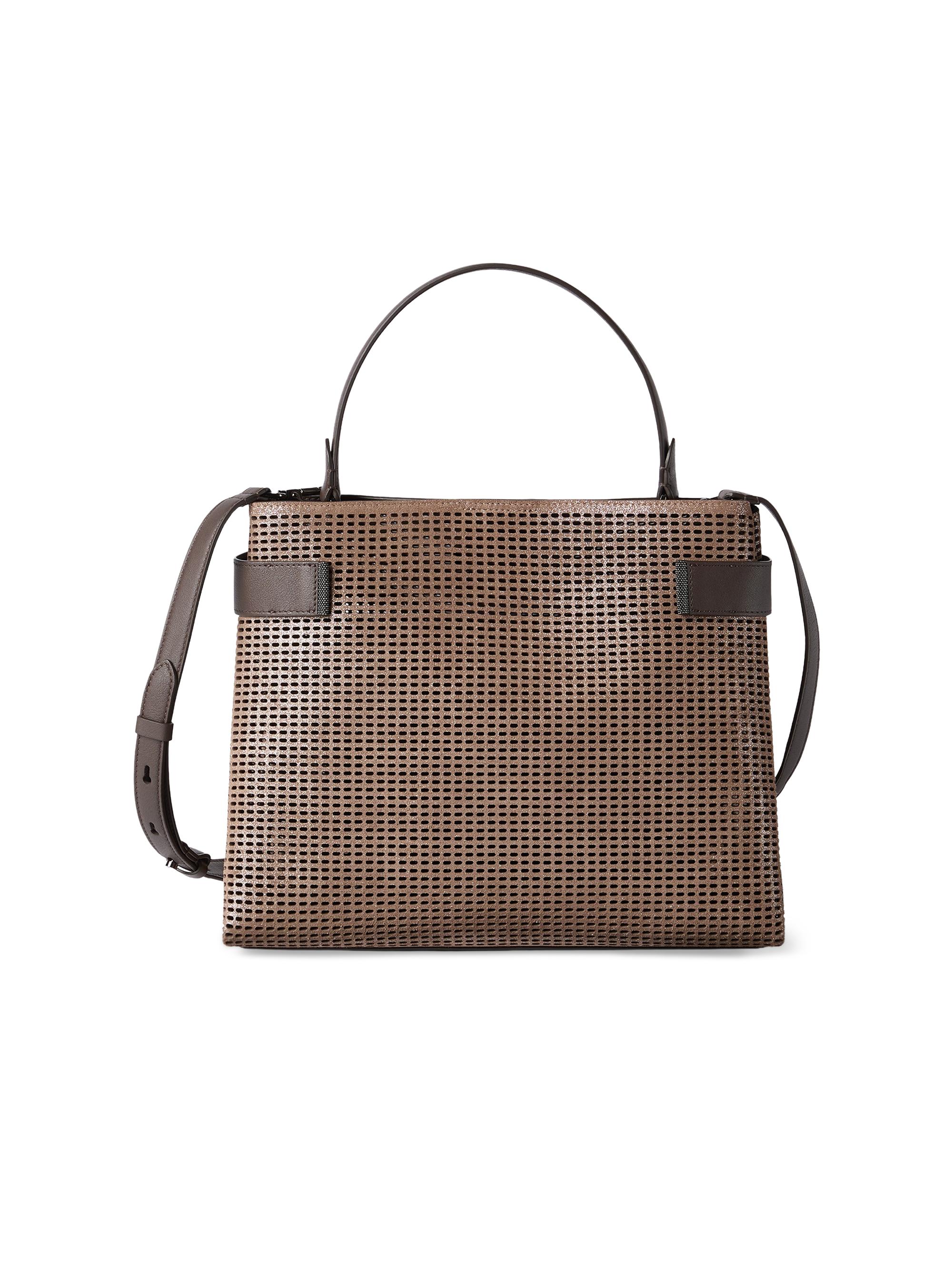 Brunello Cucinelli Women's Essence Top Handle Bag in Sparkling Net Leather with Monili - Brown