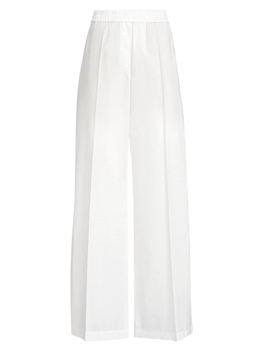 Brunello Cucinelli Women's Techno Cotton Poplin Loose Track Trousers In White