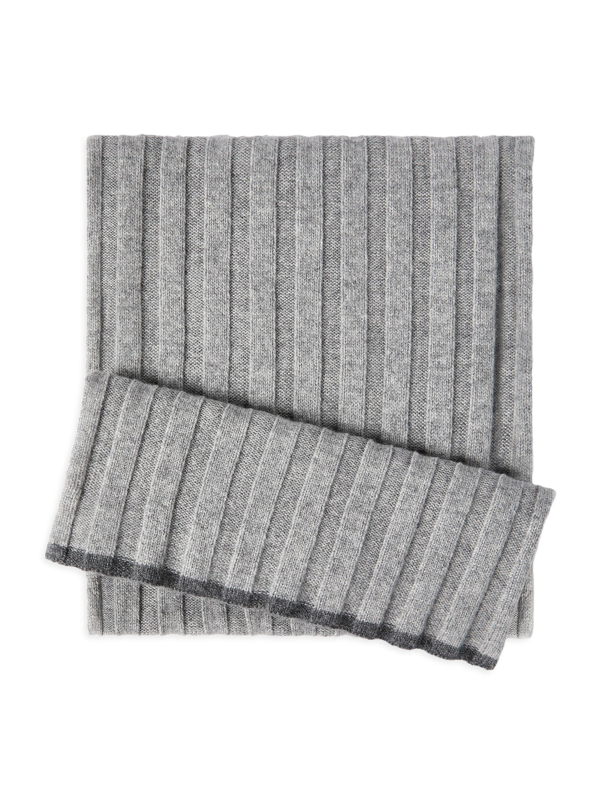 Brunello Cucinelli Men's Cashmere Rib Knit Scarf - Light Grey