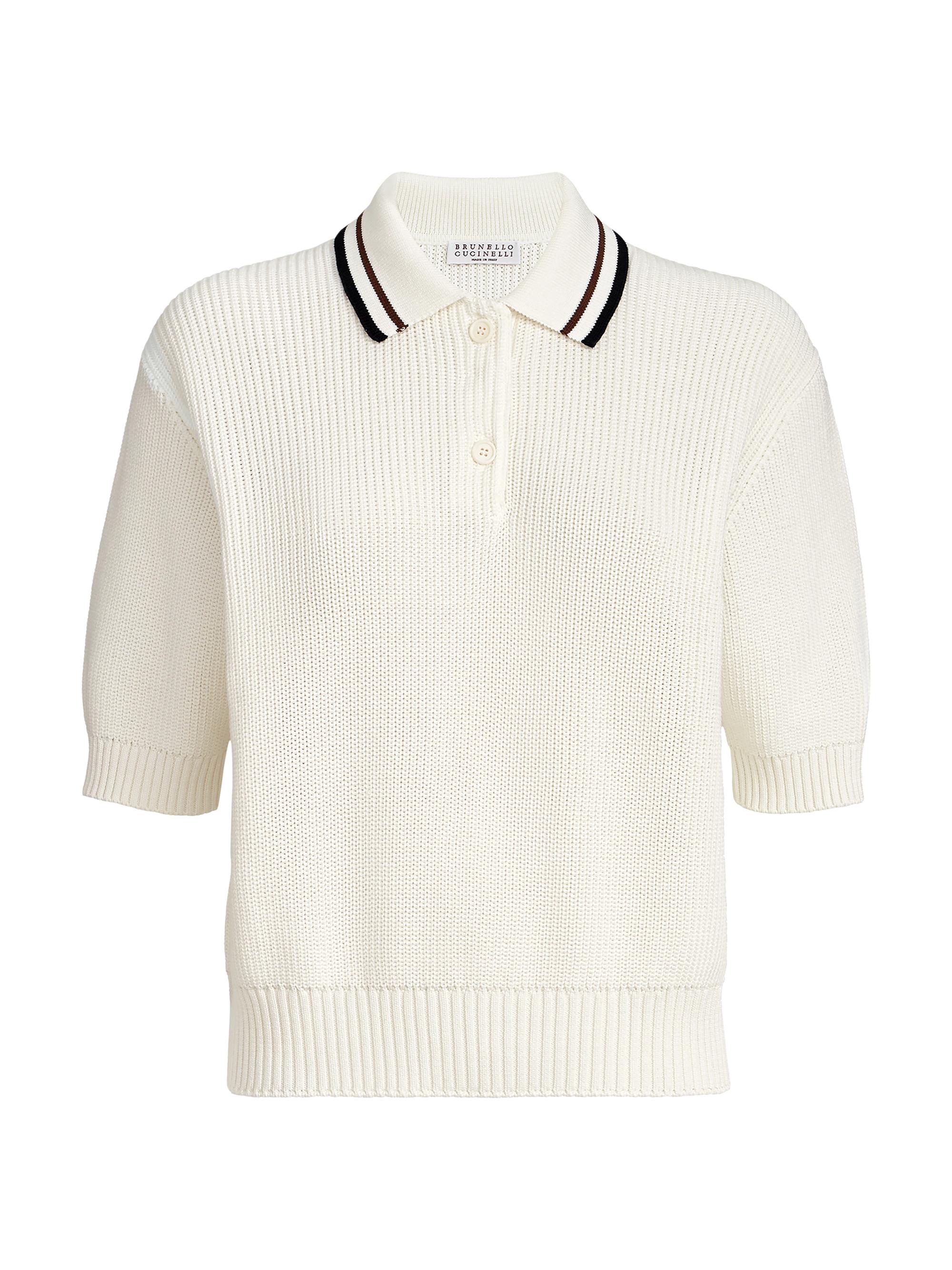 Brunello Cucinelli Women's Cotton English Rib Knit Polo Shirt - White