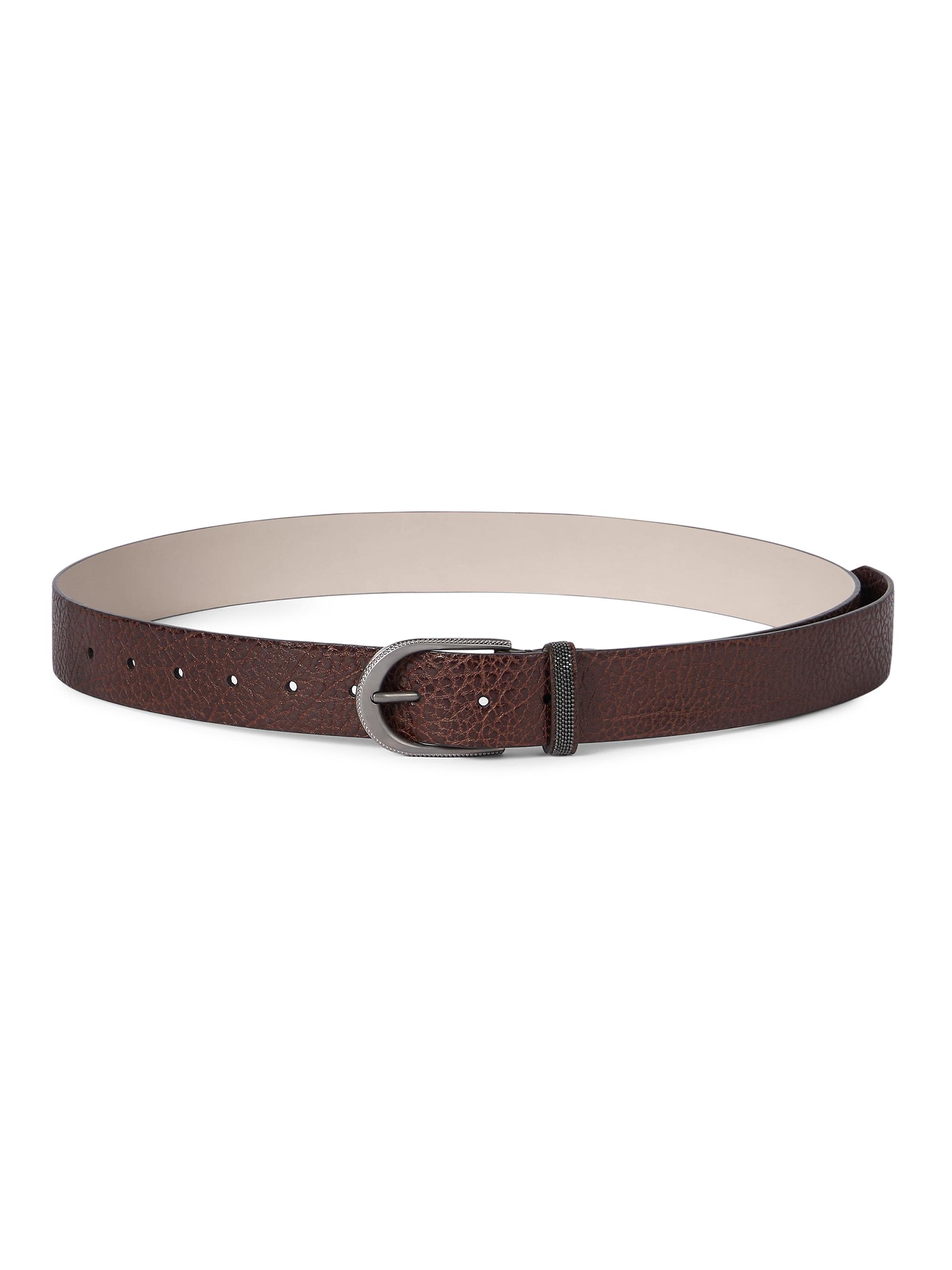 Brunello Cucinelli Women's Glossy Hammered Calfskin Belt with Monili - Brown