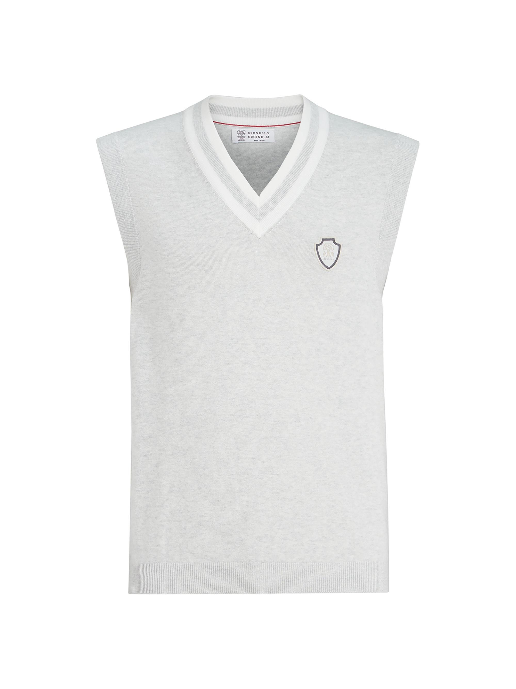 Brunello Cucinelli Men's Cotton Knit Vest with Logo - Panama