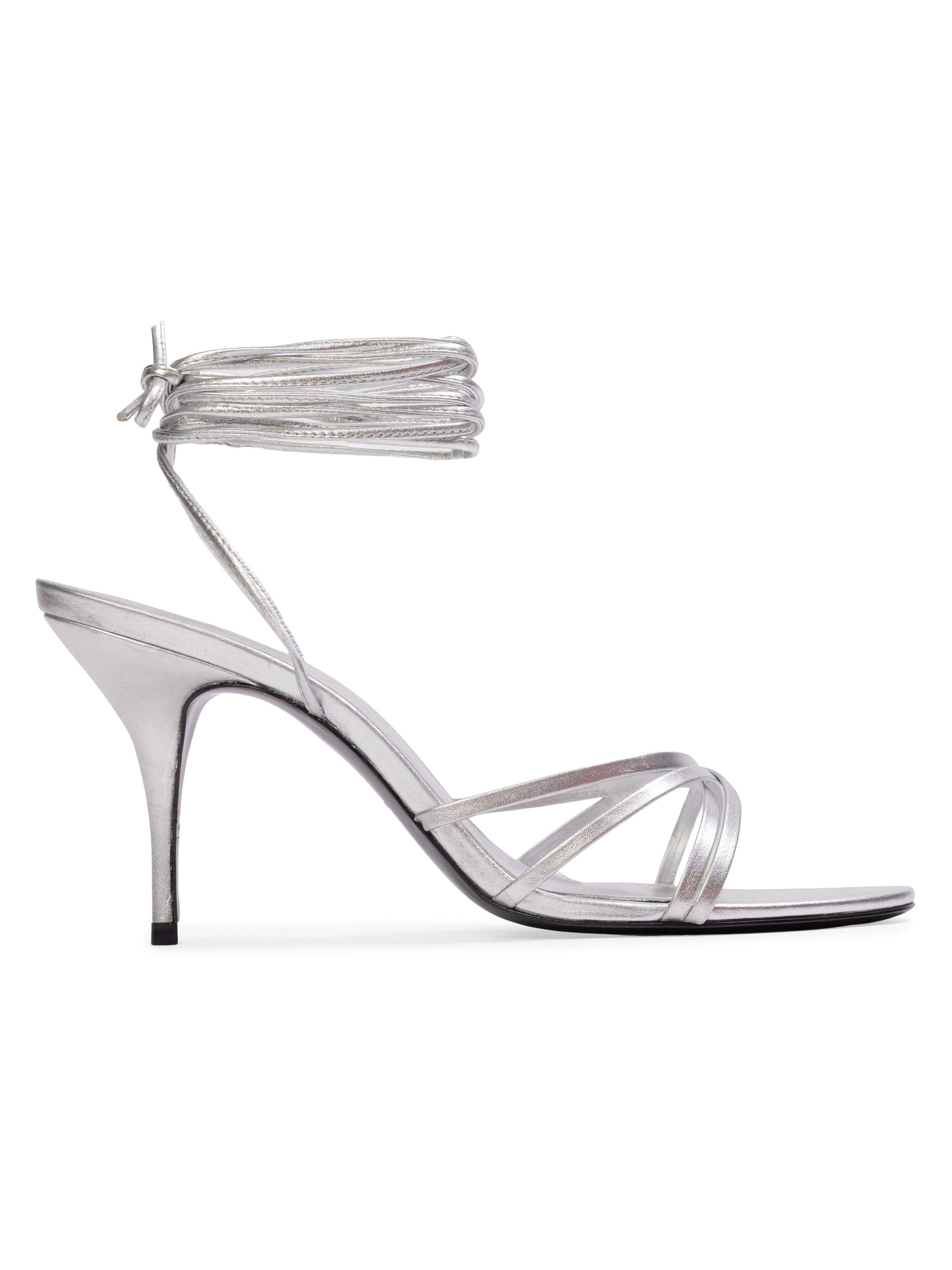 Black Suede Studio Women's Tally 80MM Sandals - Silver Metallic Leather