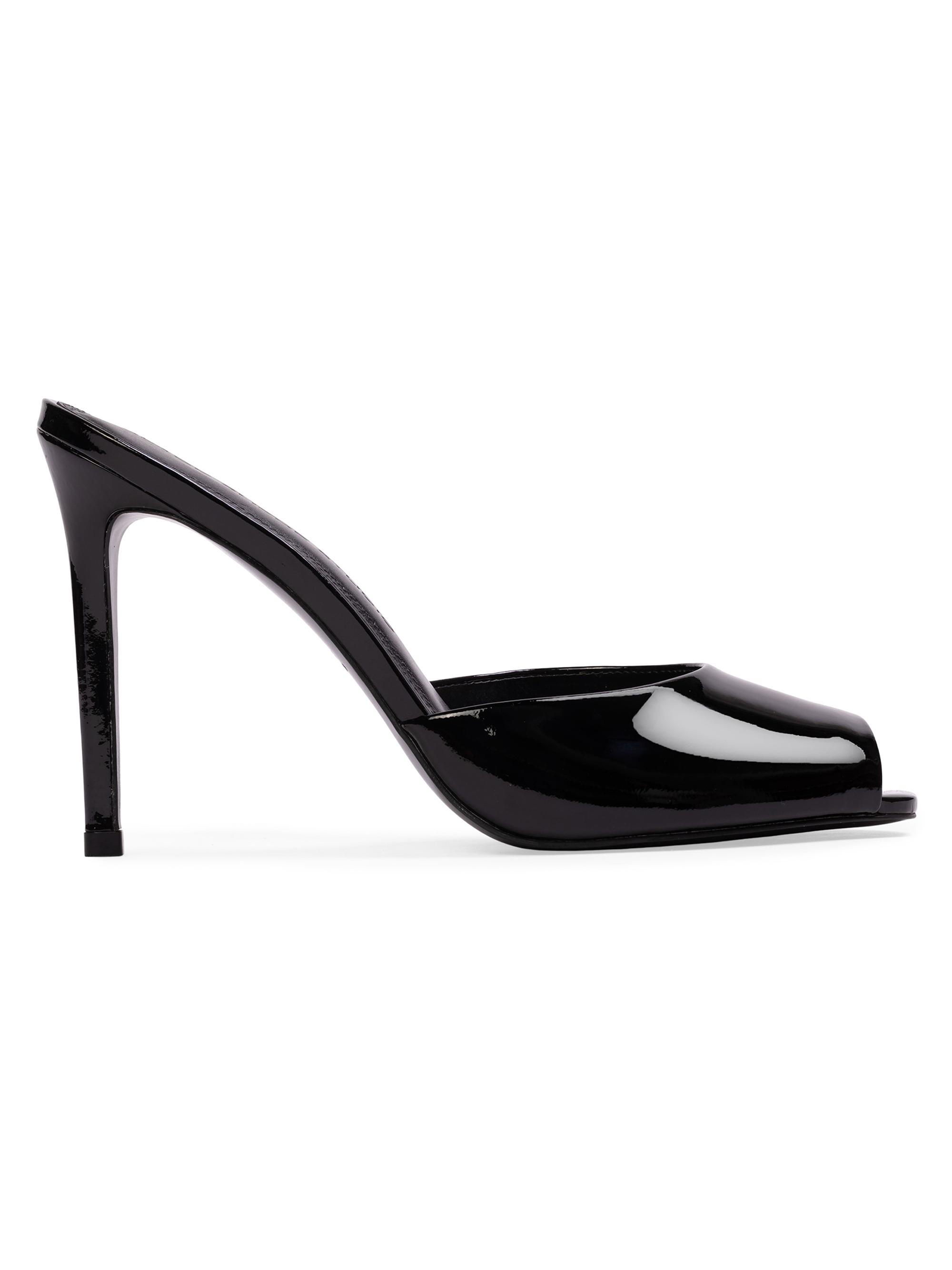 Black Suede Studio Women's Uma 100MM Mule Sandals - Black Patent Leather