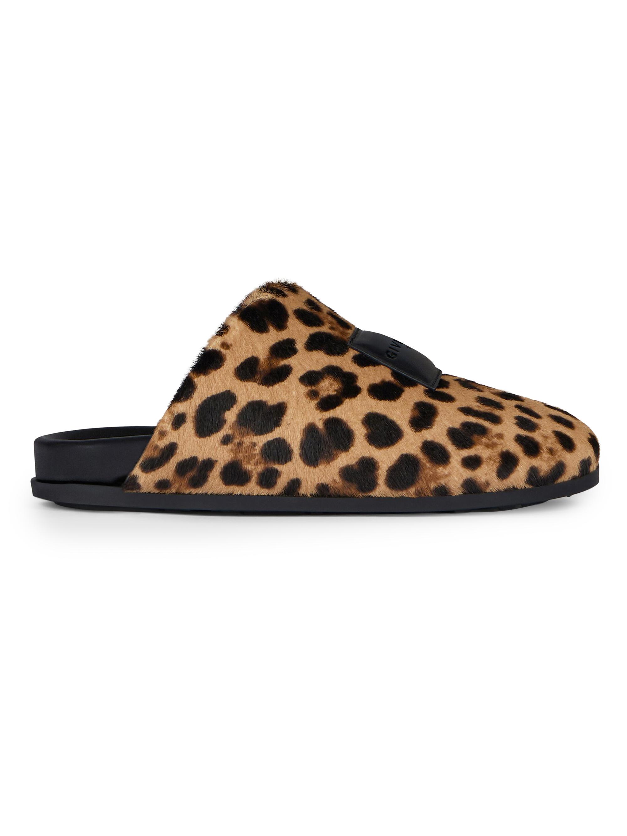 Givenchy Women's Label Flat Mules in Pony Effect Leather with Leopard Pattern - Black Beige