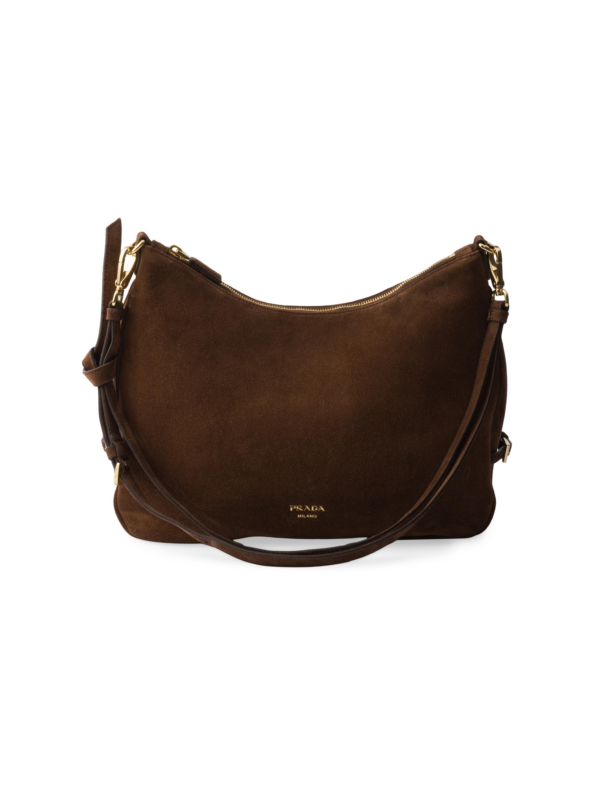 Prada Women's Fold  Suede Shoulder Bag - Brown
