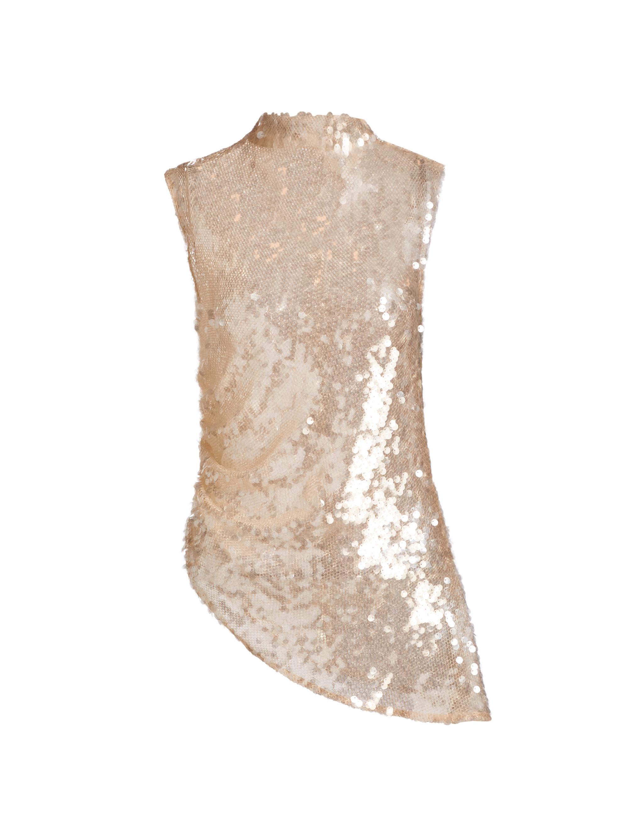 LaPointe Women's Sequined Mock Turtleneck Asymmetric Top - Ecru