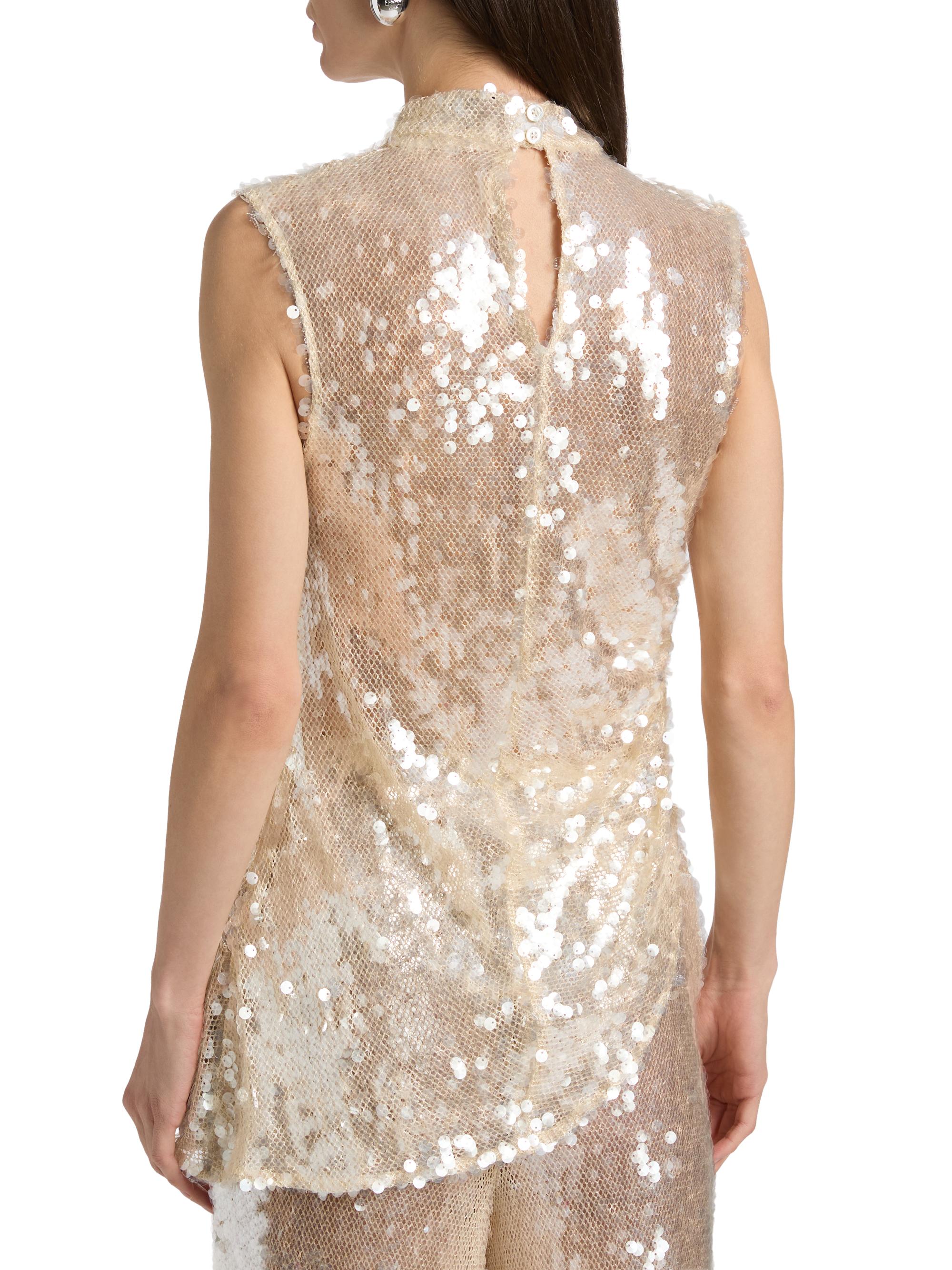 LaPointe Women's Sequined Mock Turtleneck Asymmetric Top - Ecru | Thumbnail 5