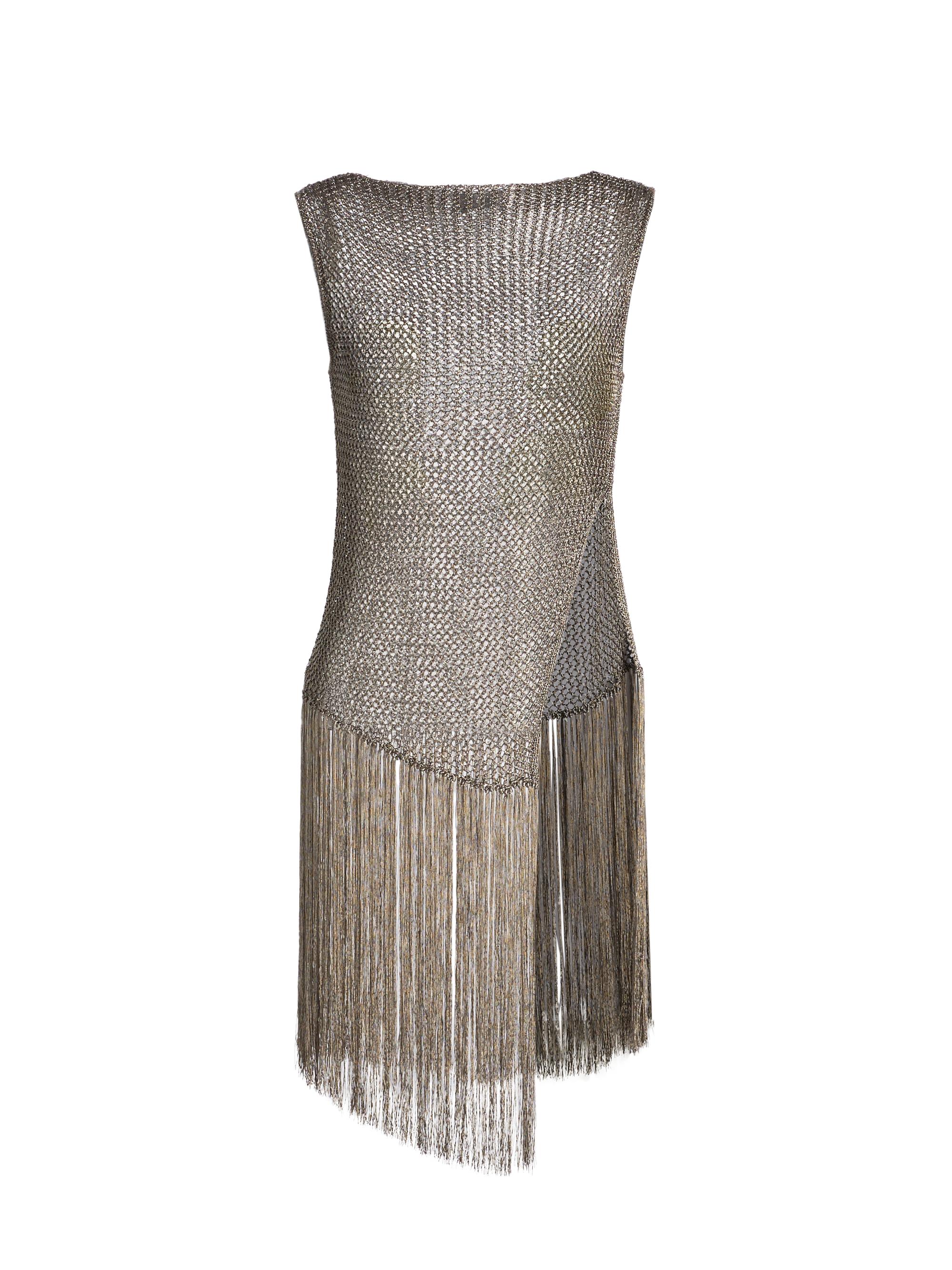 LaPointe Women's Metallic Netting Fringed Asymmetric Top - Gunmetal