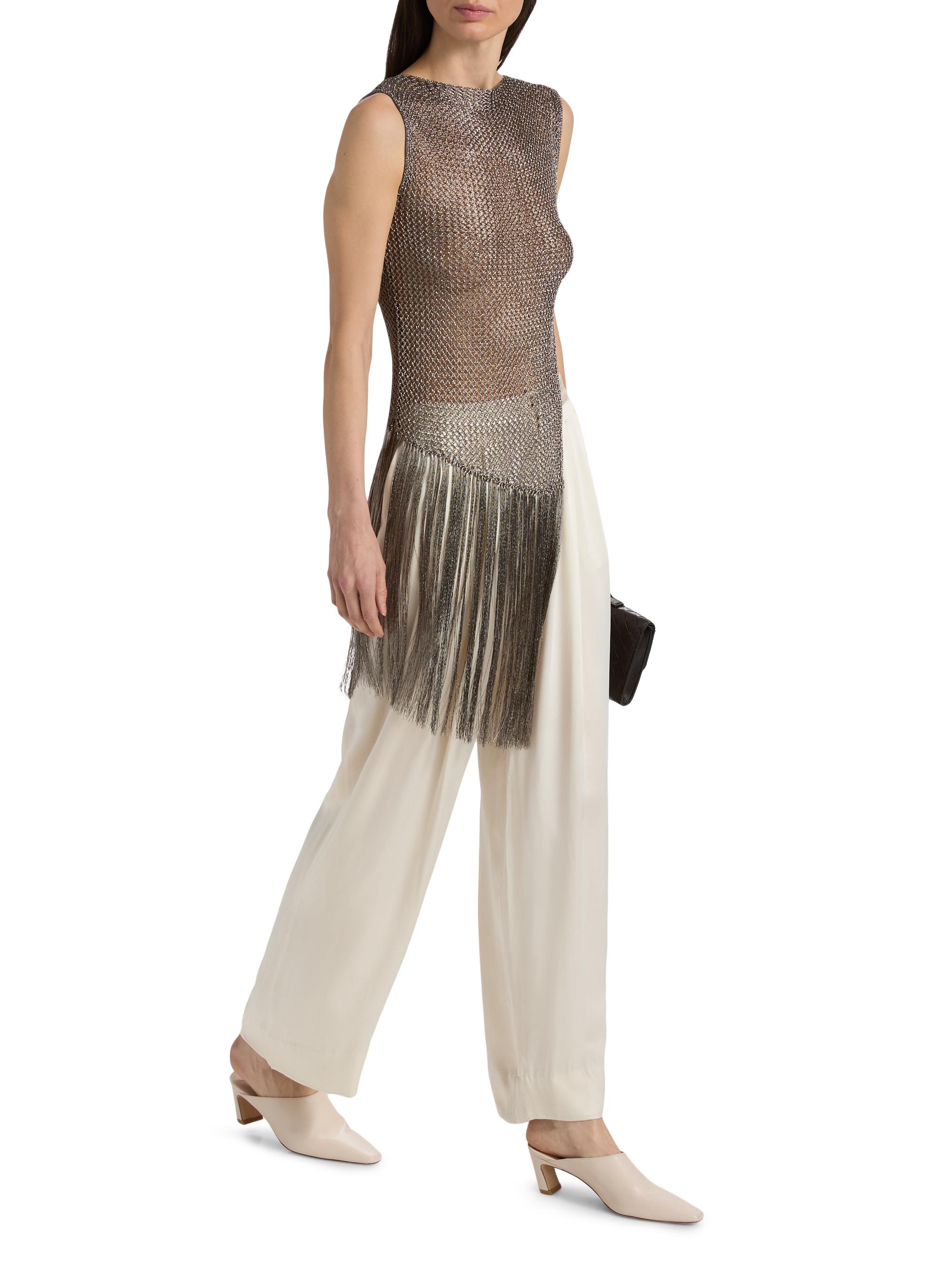 LaPointe Metallic Netting Fringed Asymmetric Top | Saks Fifth Avenue