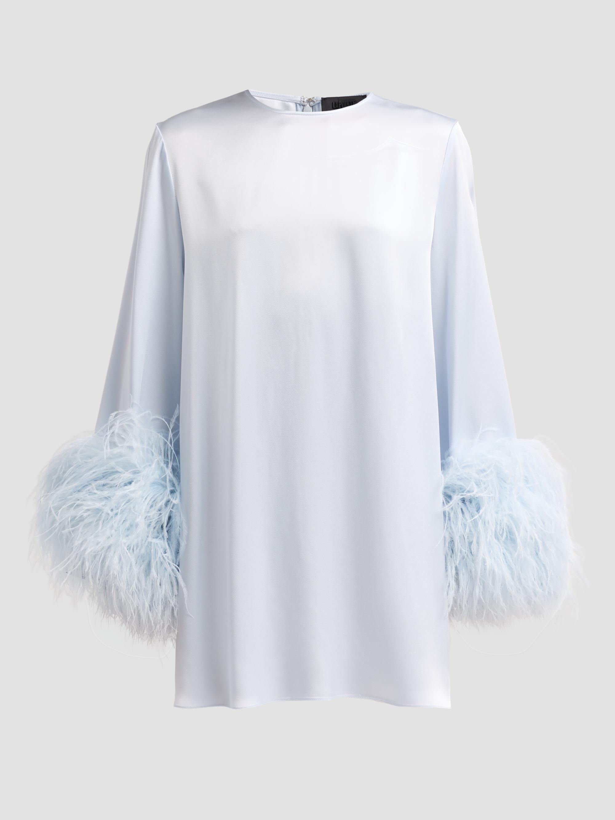 LaPointe Women's Satin Feather-Cuff Shift Mini Dress - Cloud