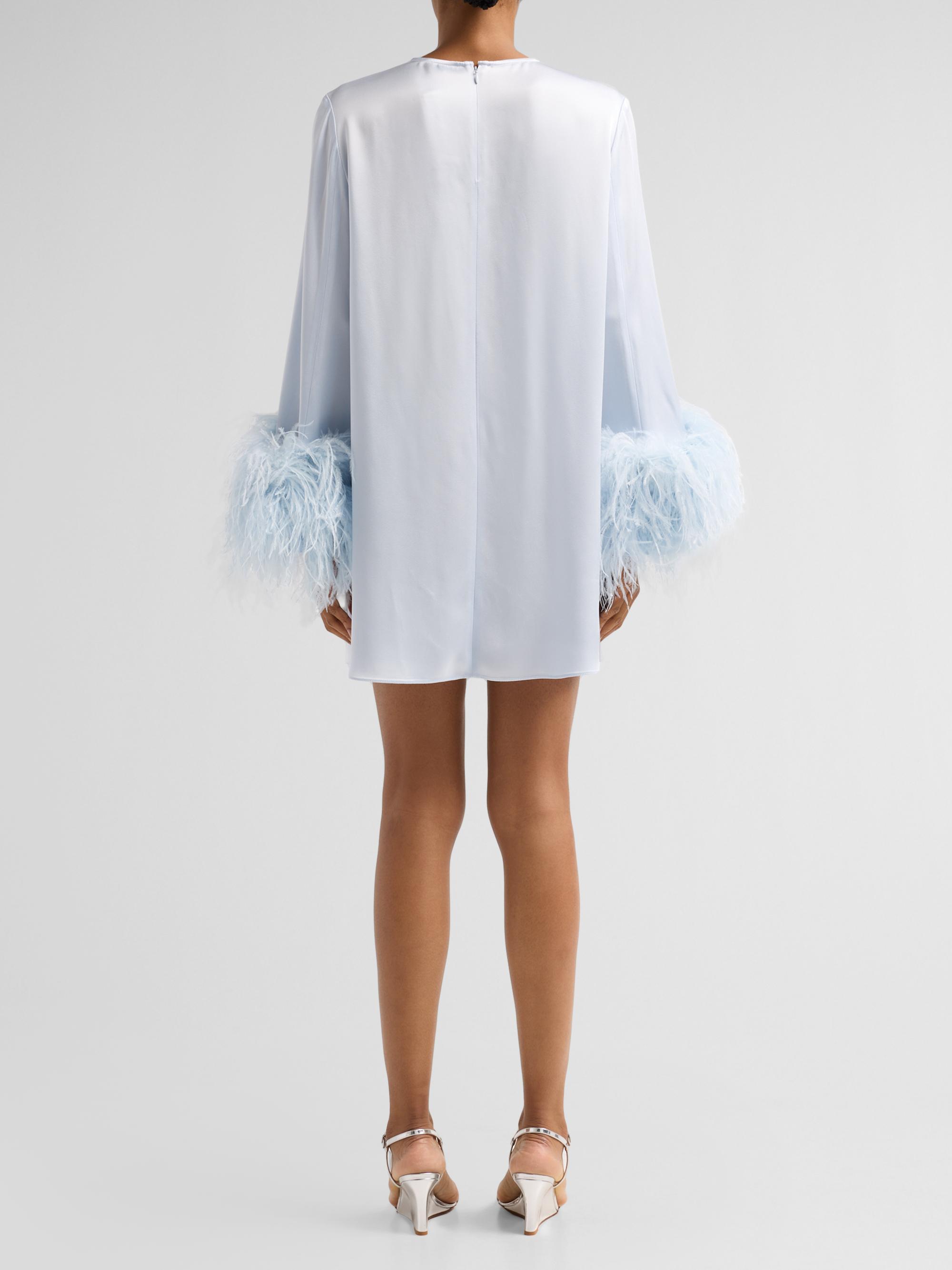 LaPointe Women's Satin Feather-Cuff Shift Mini Dress - Cloud | Thumbnail 3