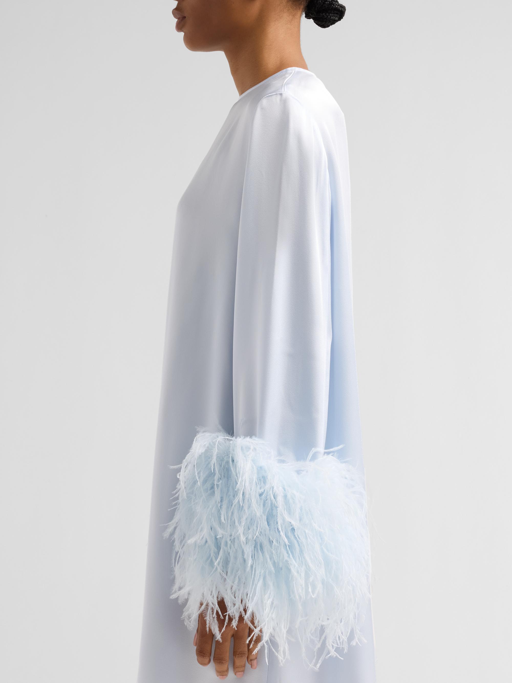 LaPointe Women's Satin Feather-Cuff Shift Mini Dress - Cloud | Thumbnail 5