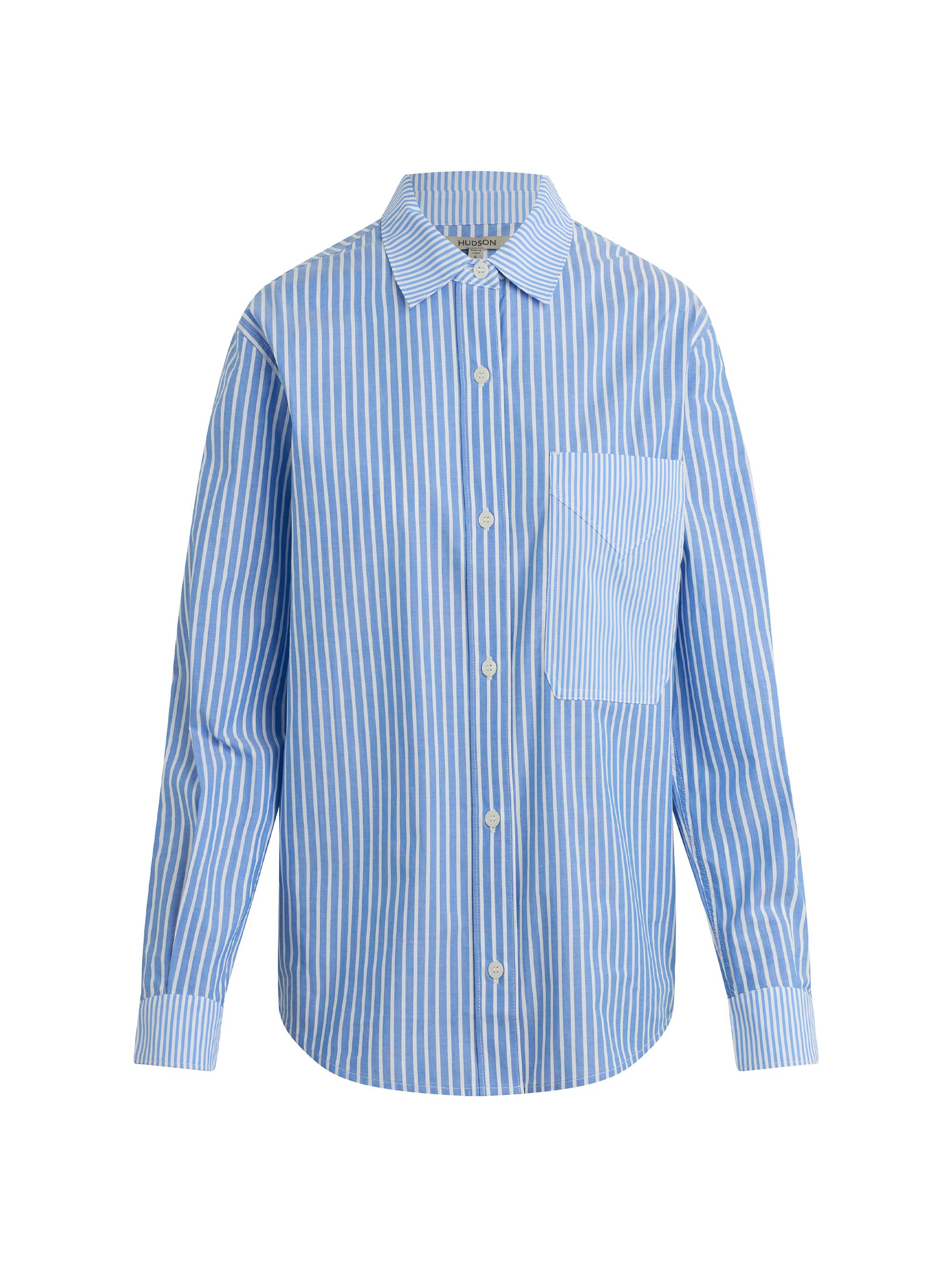 Hudson Jeans Women's Oversized Multi-Stripe Cotton Button-Front Shirt - Blue Stripe | Thumbnail 8