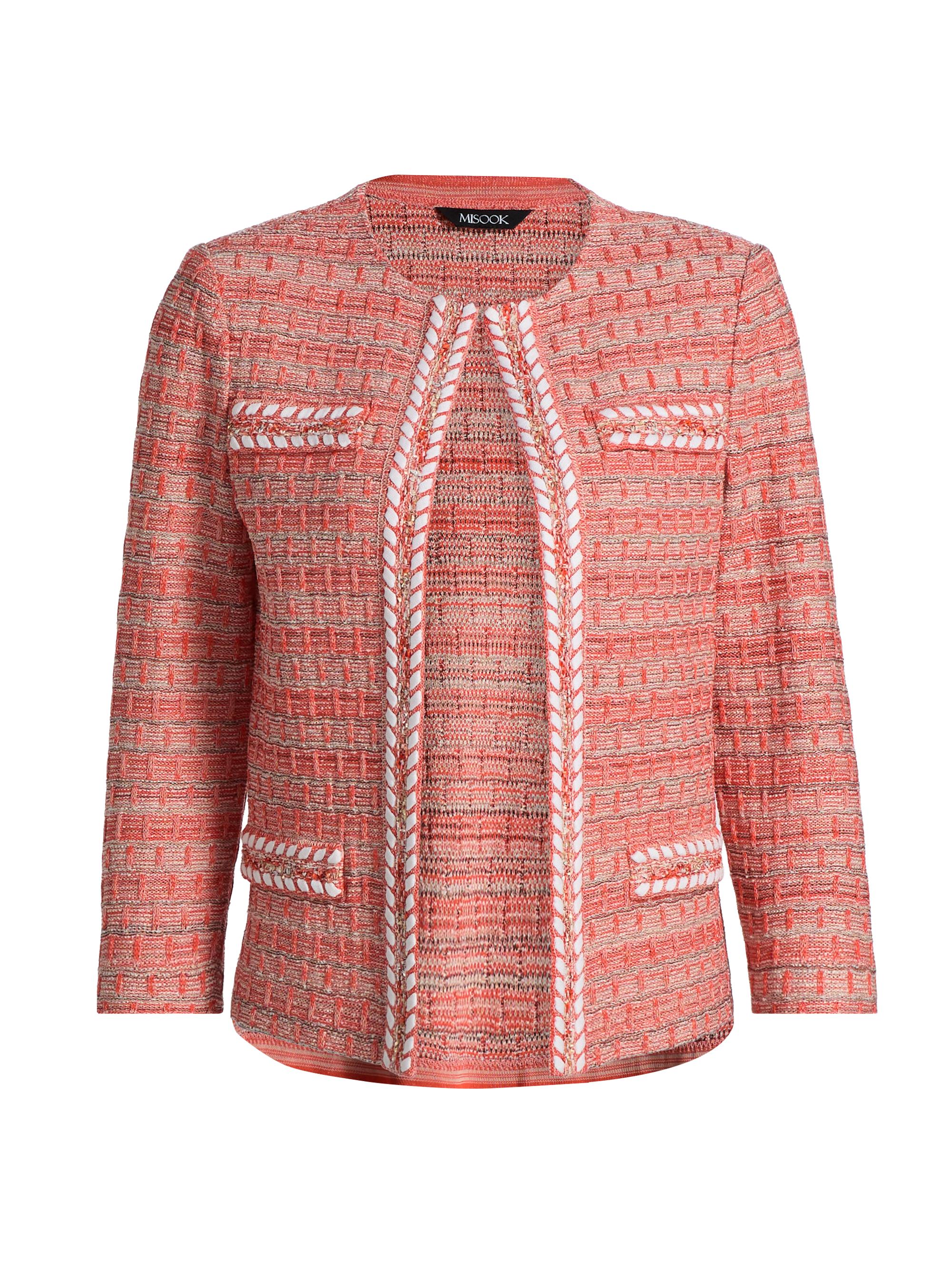 Misook Women's Heritage Whipstitch-Trim Jacket - Cherry Ember Biscotti Black