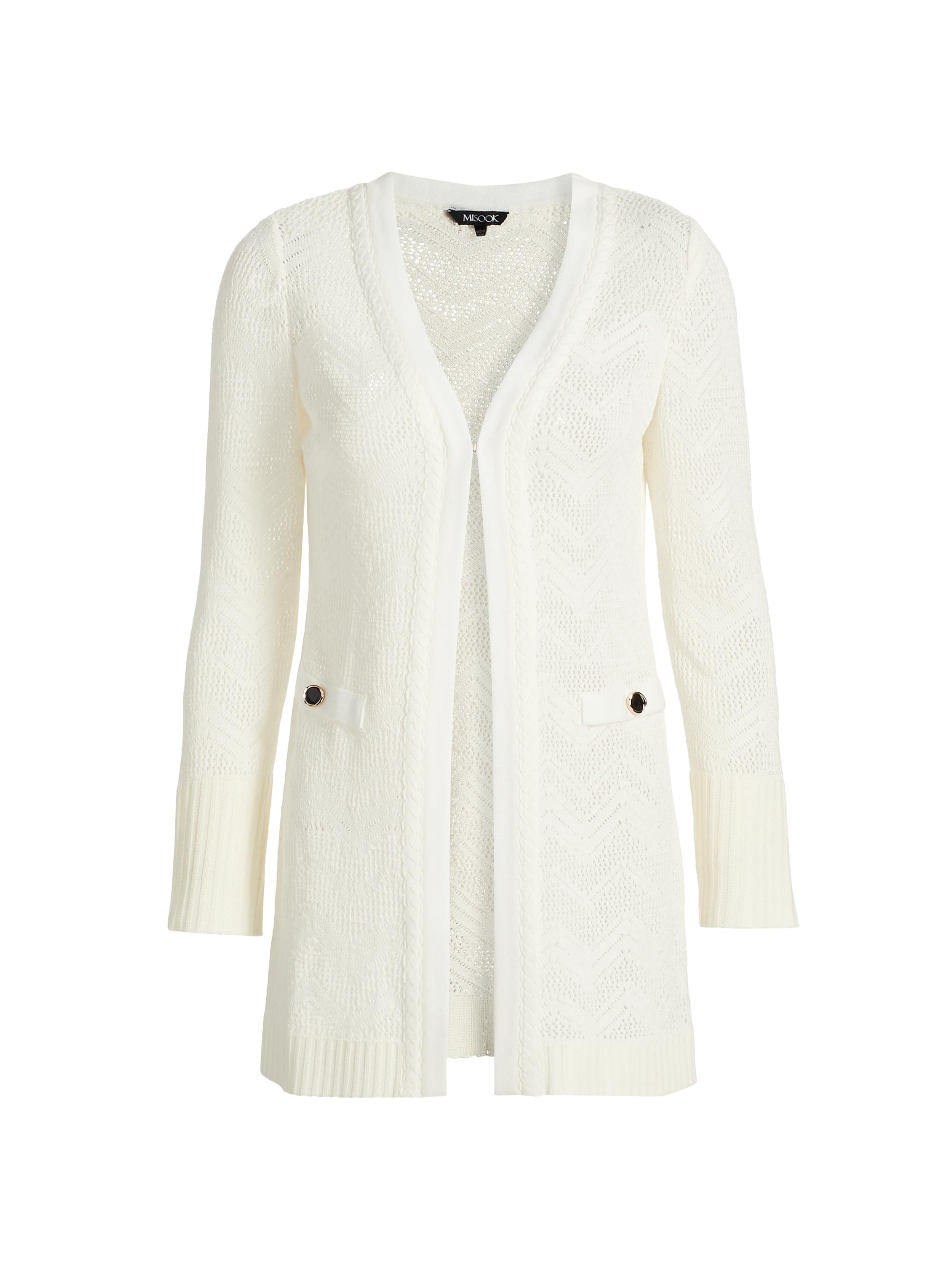 Misook Women's Pointelle Braided Crochet Longline Cardigan - New