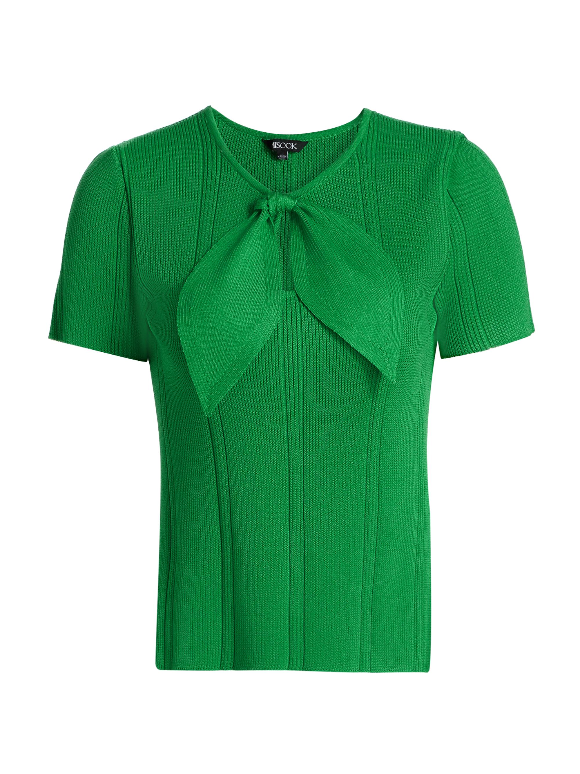 Misook Women's Faux-Tie Rib-Knit Top - Clover Field