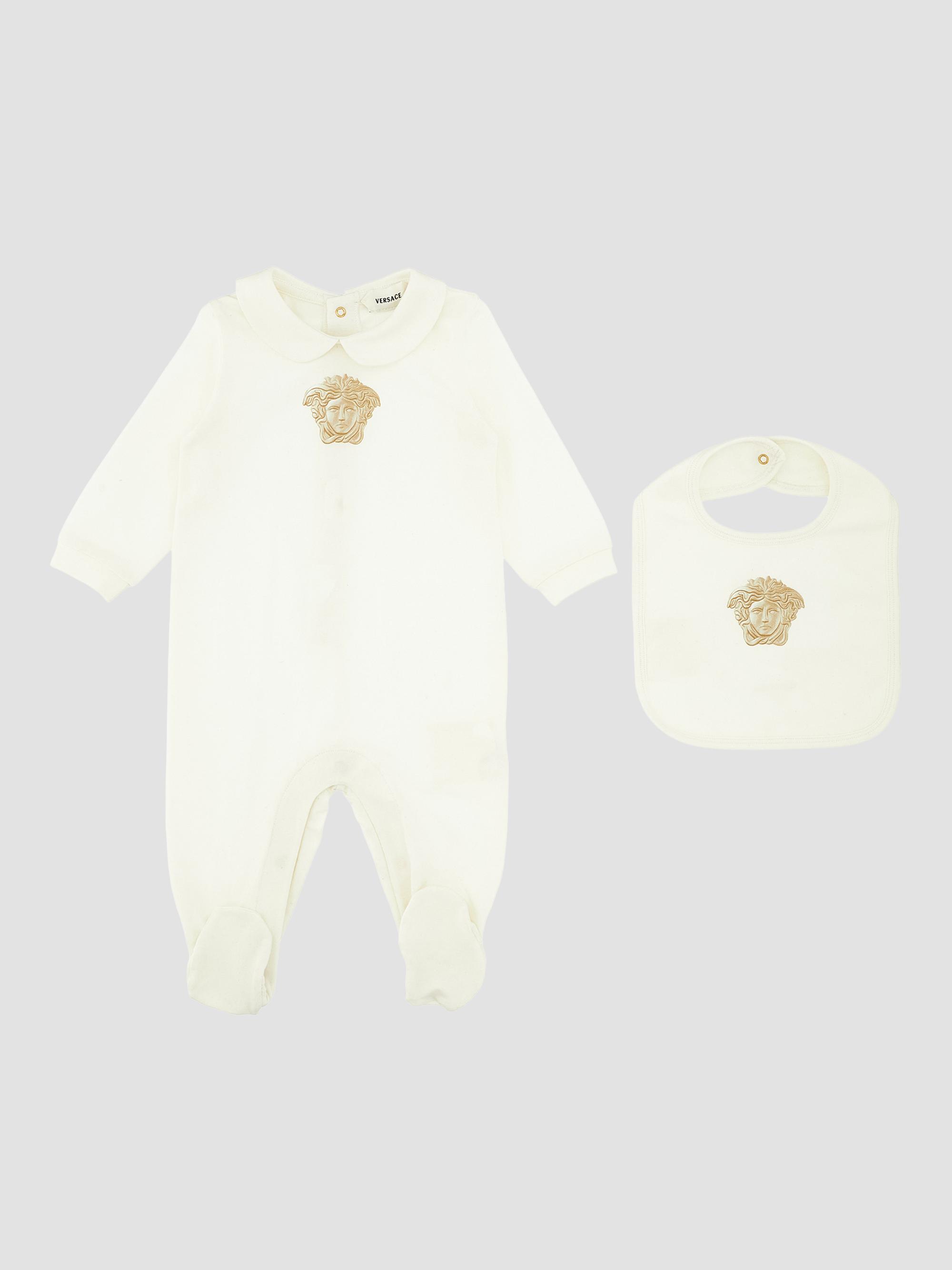 Versace Baby's Medusa Bib & Footie Set - White 6 Months | Thumbnail 4