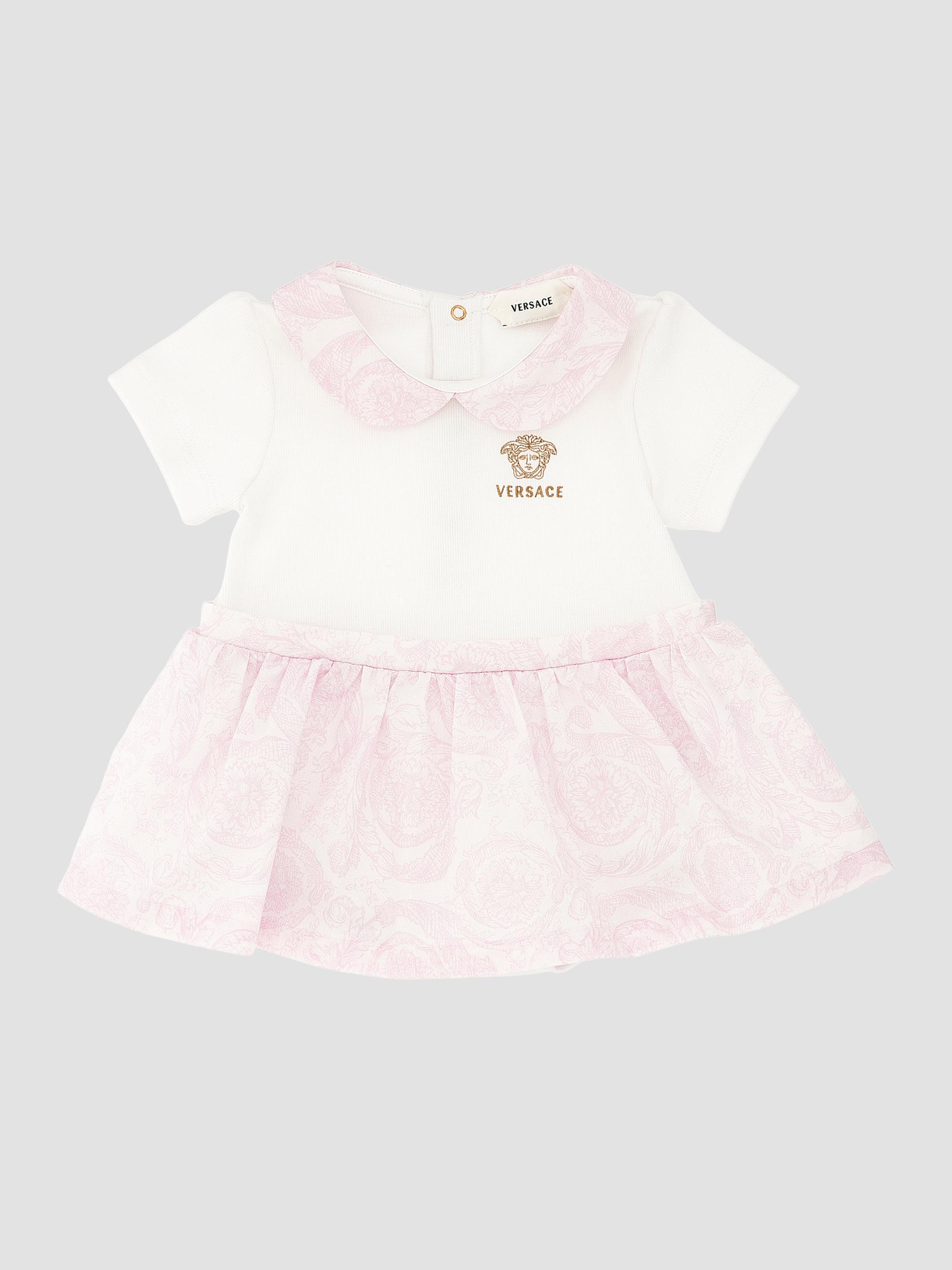Versace Baby Girl's Ribbed Medusa Embroidery Dress - White 9 Months
