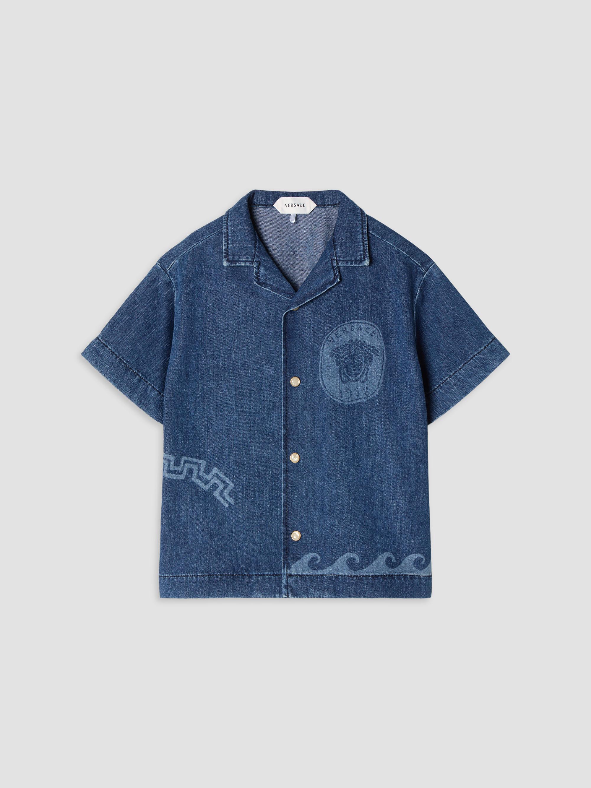 Versace Little Boy's & Boy's Laser Denim Short-Sleeve Shirt - Medium Blue