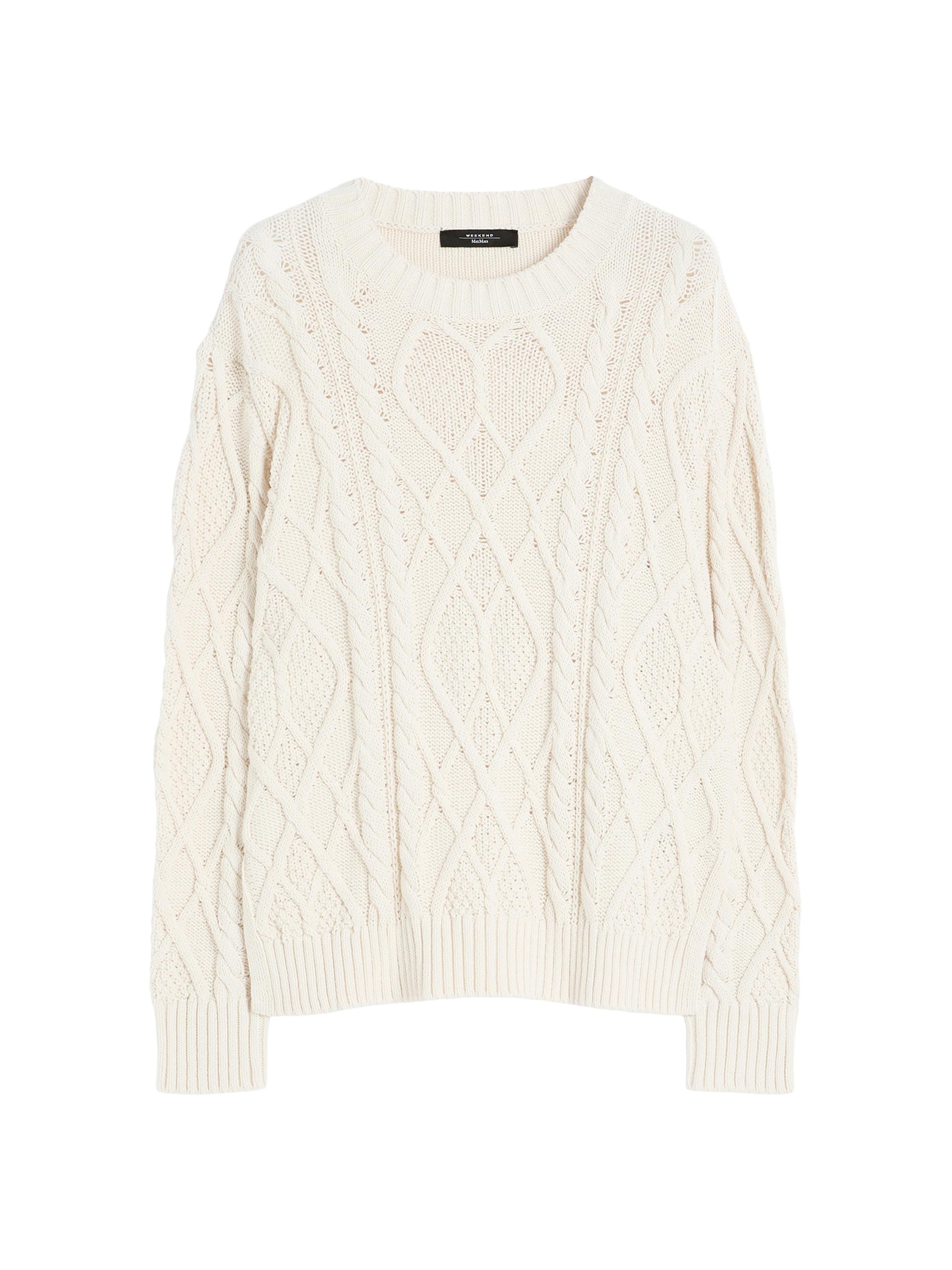 Weekend Max Mara Women's Cable and Diamond Knit Cotton Sweater - Ecru