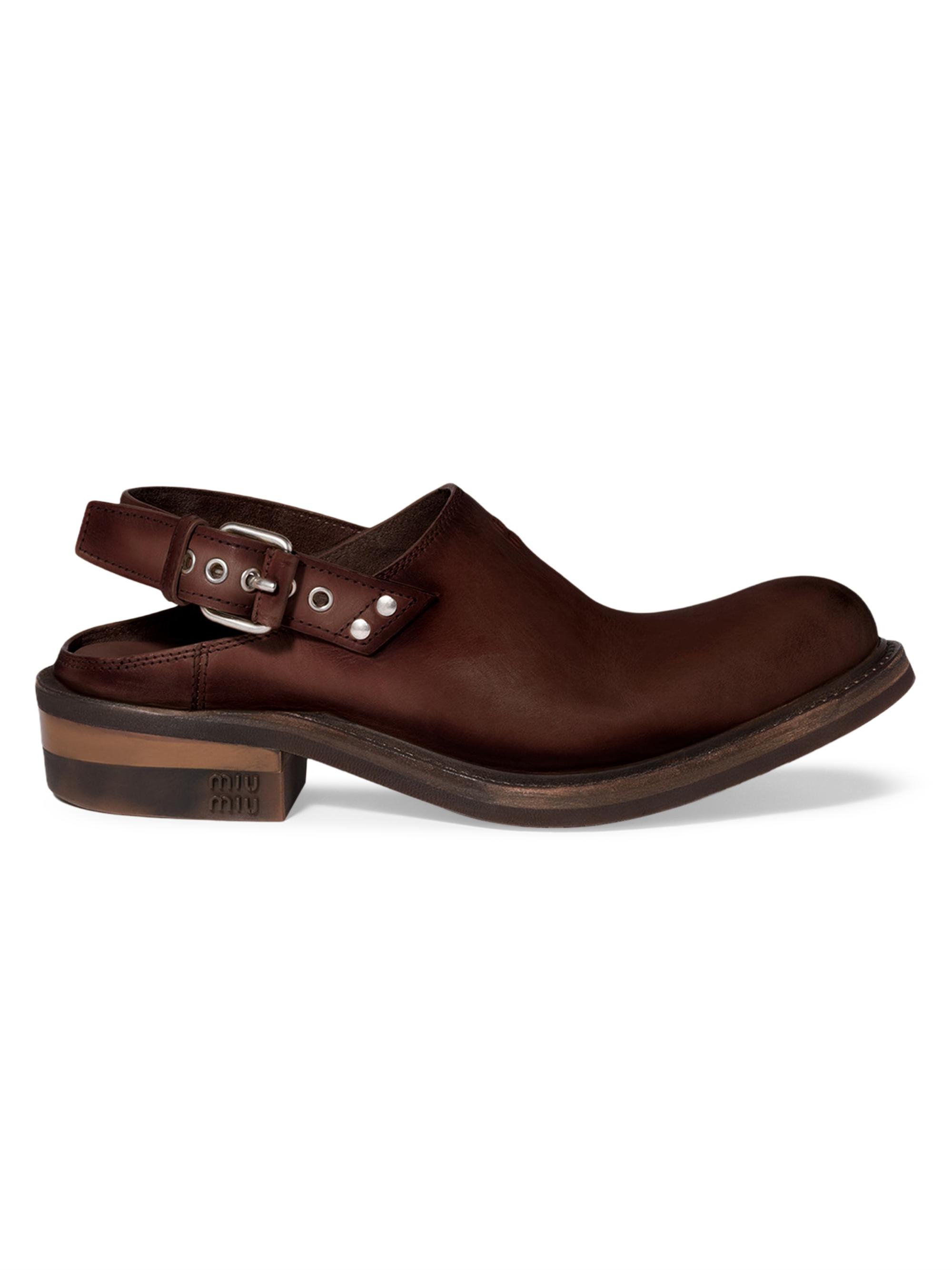 Miu Miu Women's Leather Mules with Buckle - Dark Brown