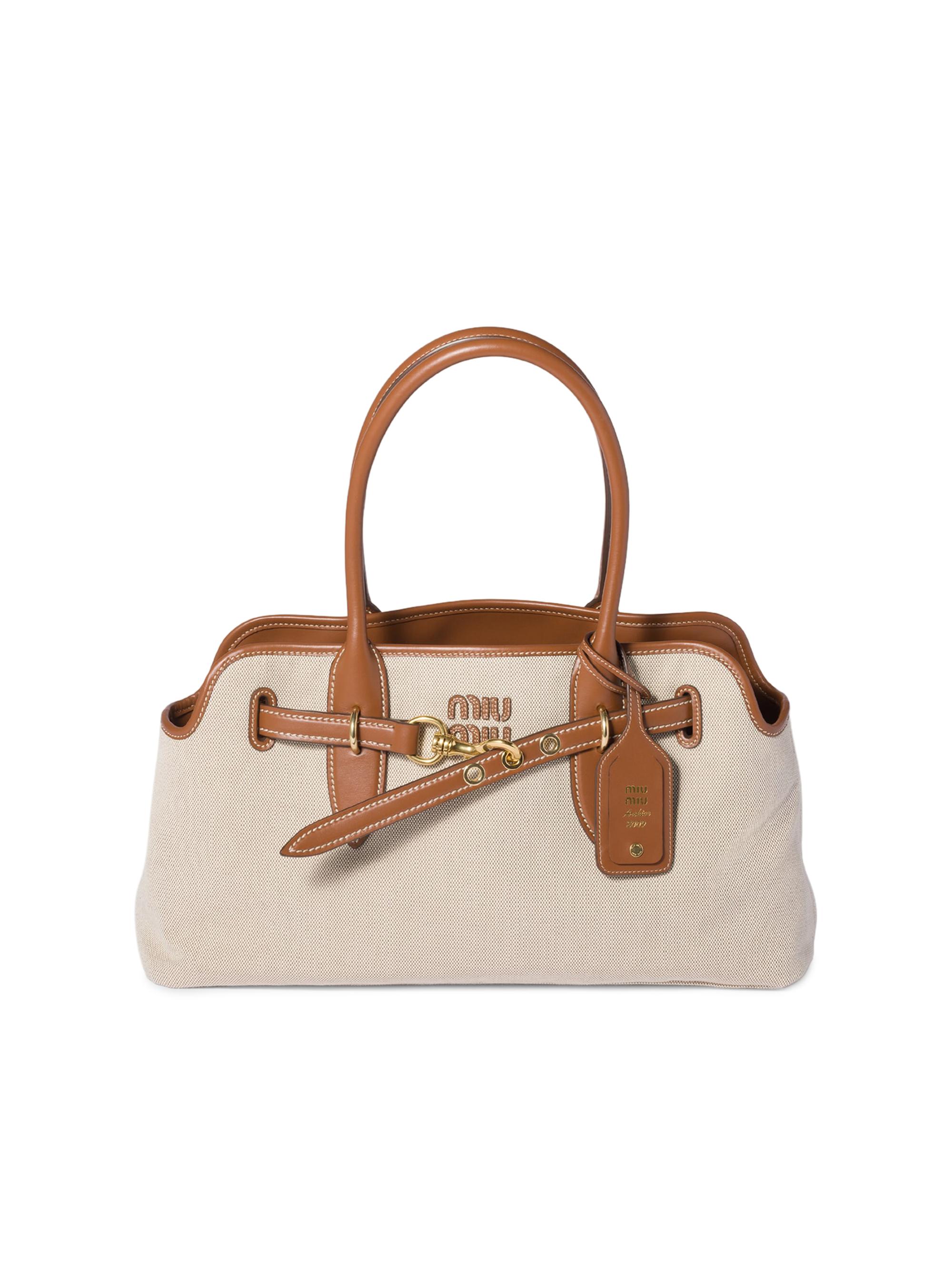 Miu Miu Women's Aventure Canvas and Leather Shoulder Bag - Beige