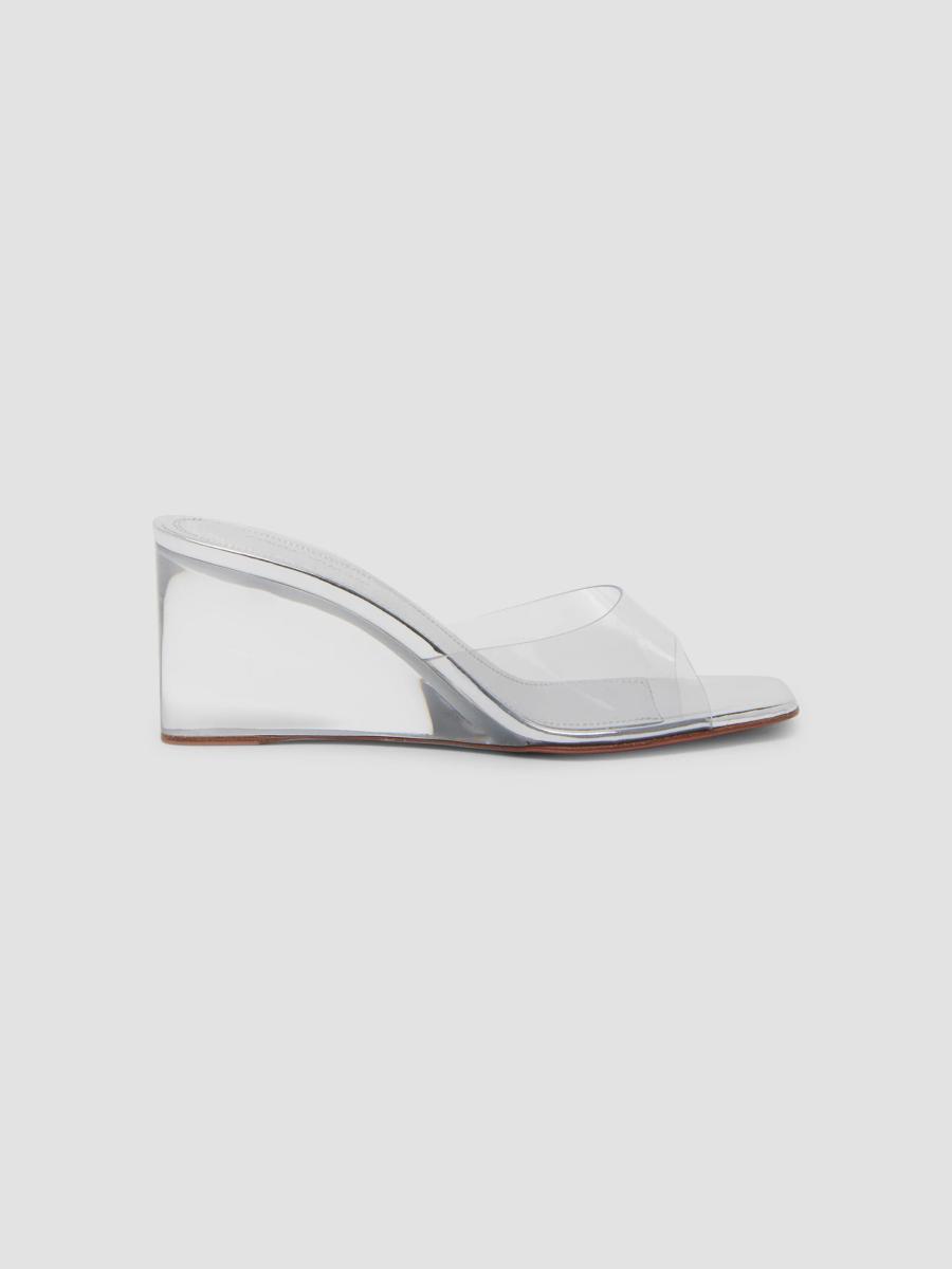 Amina Muaddi Women's Lupita 70mm Glass Wedge Sandals In Transparent Silver Mirror
