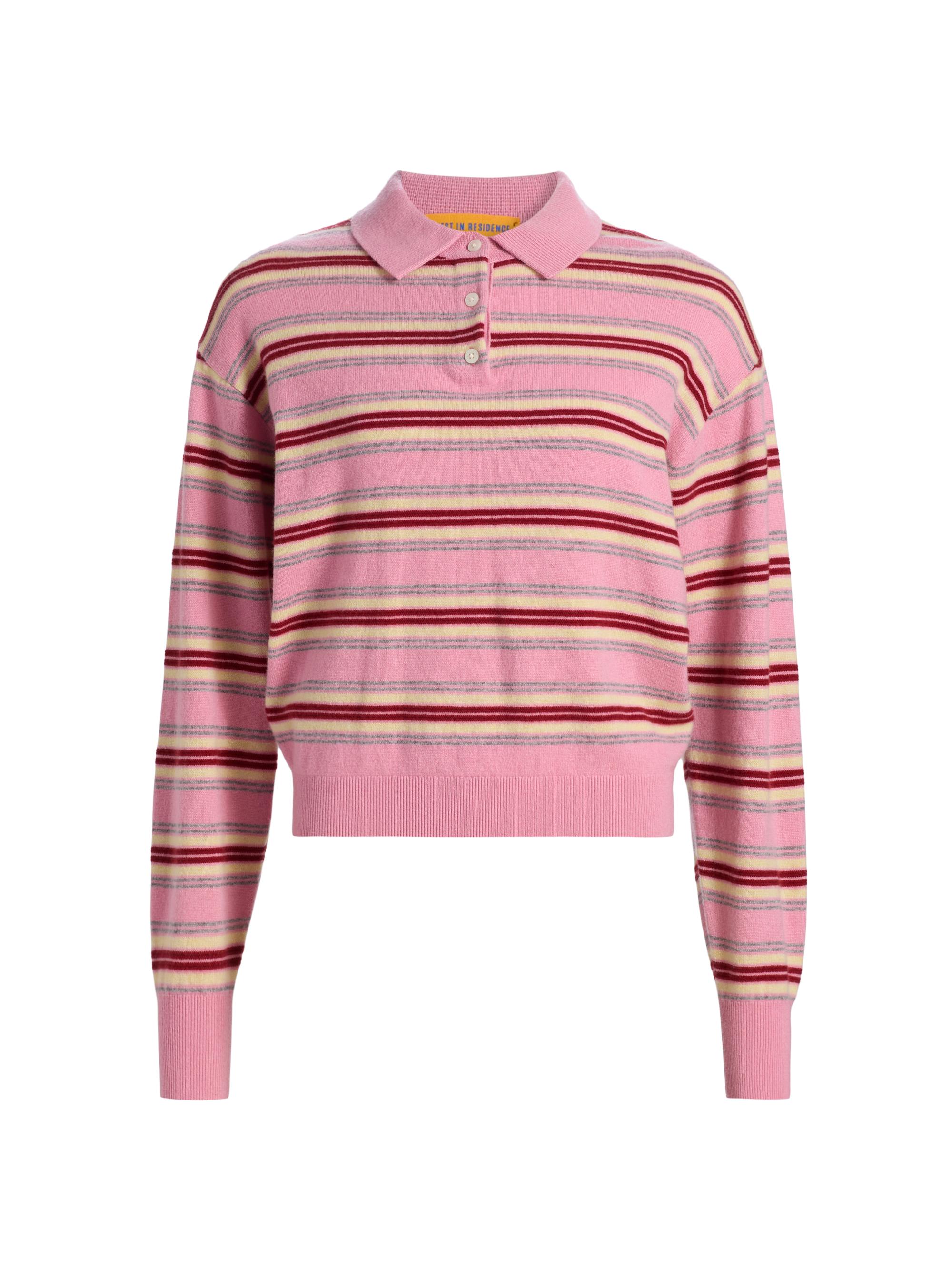 Guest in Residence Women's Collegiate-Striped Cashmere Polo Shirt - Sprinkle Combo