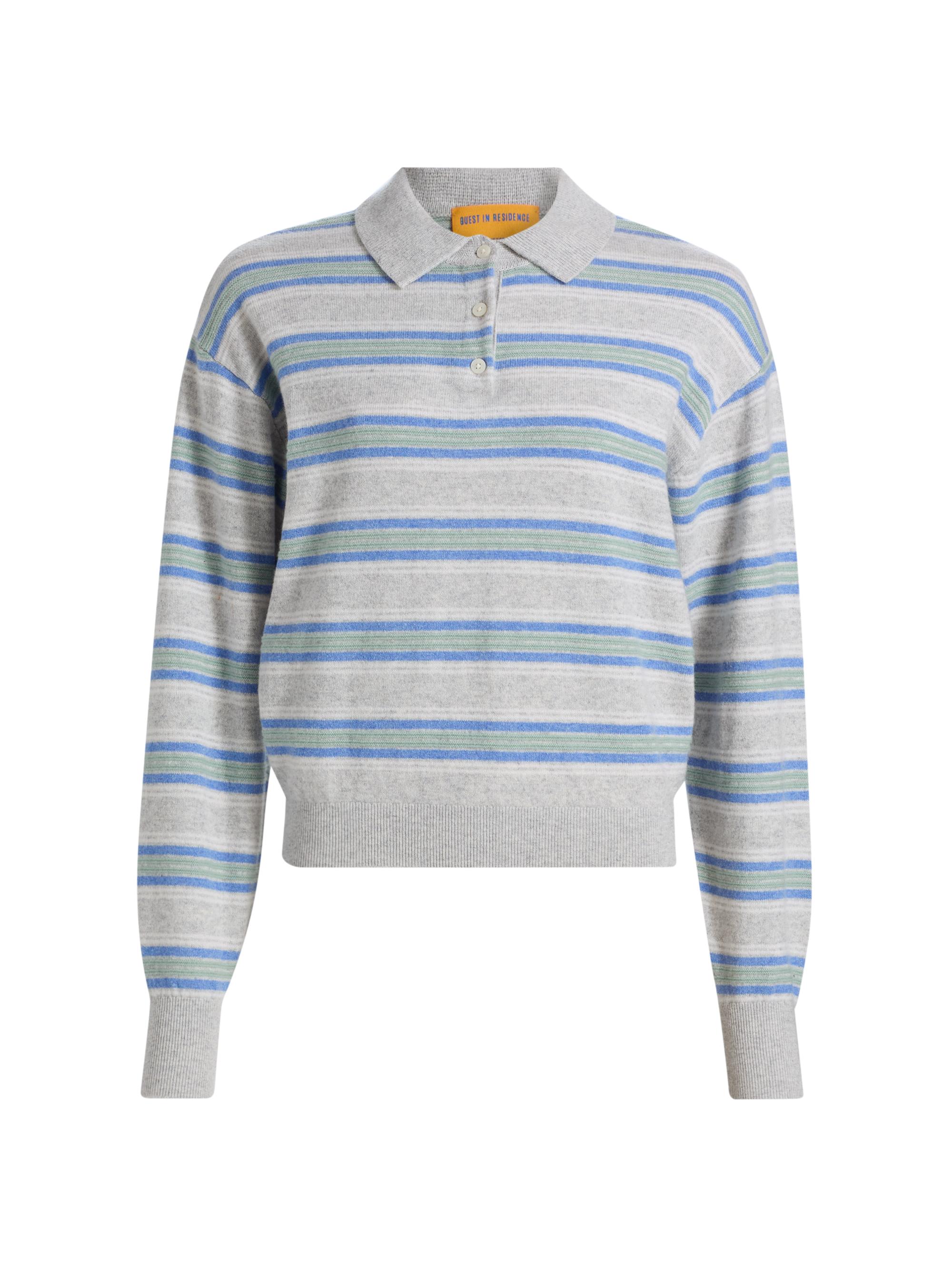 Guest in Residence Women's Collegiate-Striped Cashmere Polo Shirt - Stone Combo