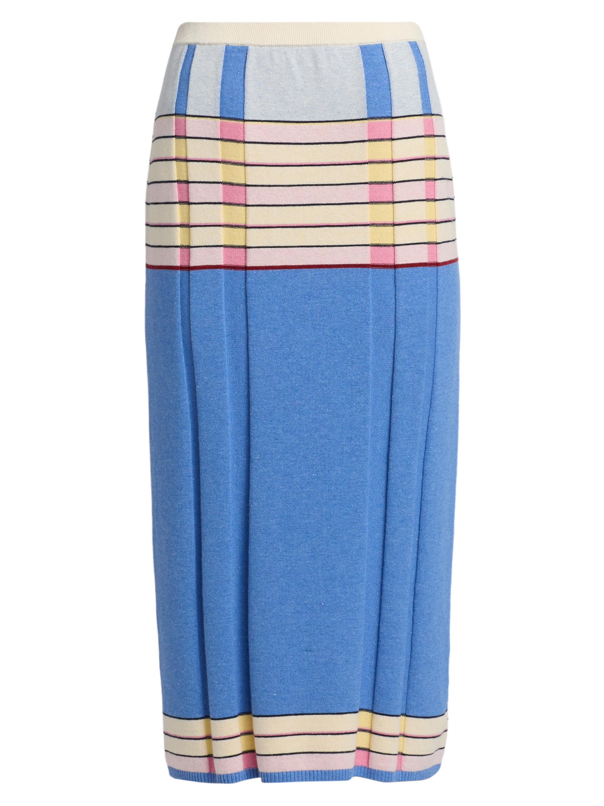 Guest in Residence Women's Striped Silk-Linen Midi-Skirt - Delft Blue Combo