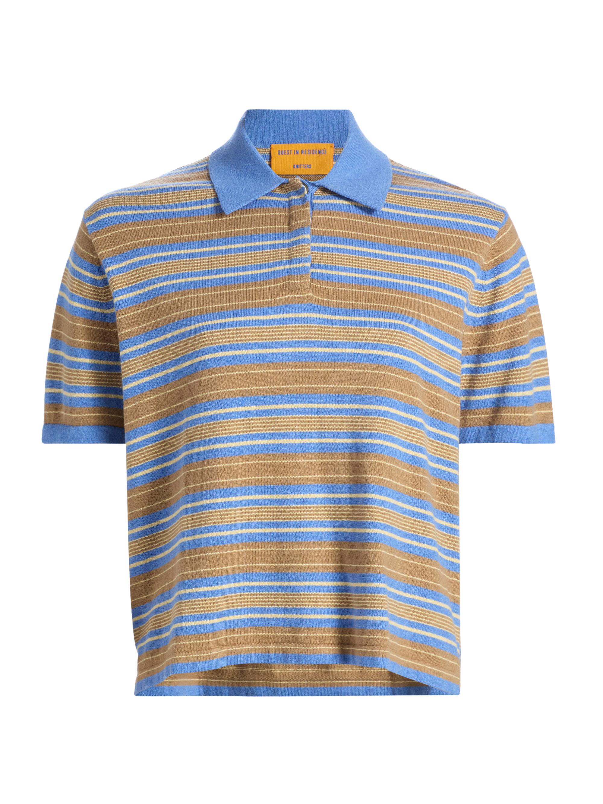 Guest in Residence Women's Striped Cotton-Cashmere Polo Shirt - Delft Blue Combo