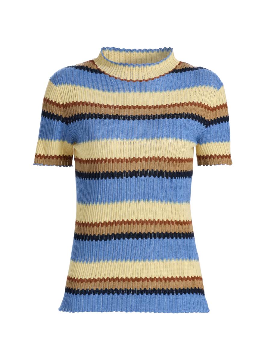 Guest In Residence Women's Palazzo Stripe Accordion Silk-linen Knit Top In Delft Blue Combo