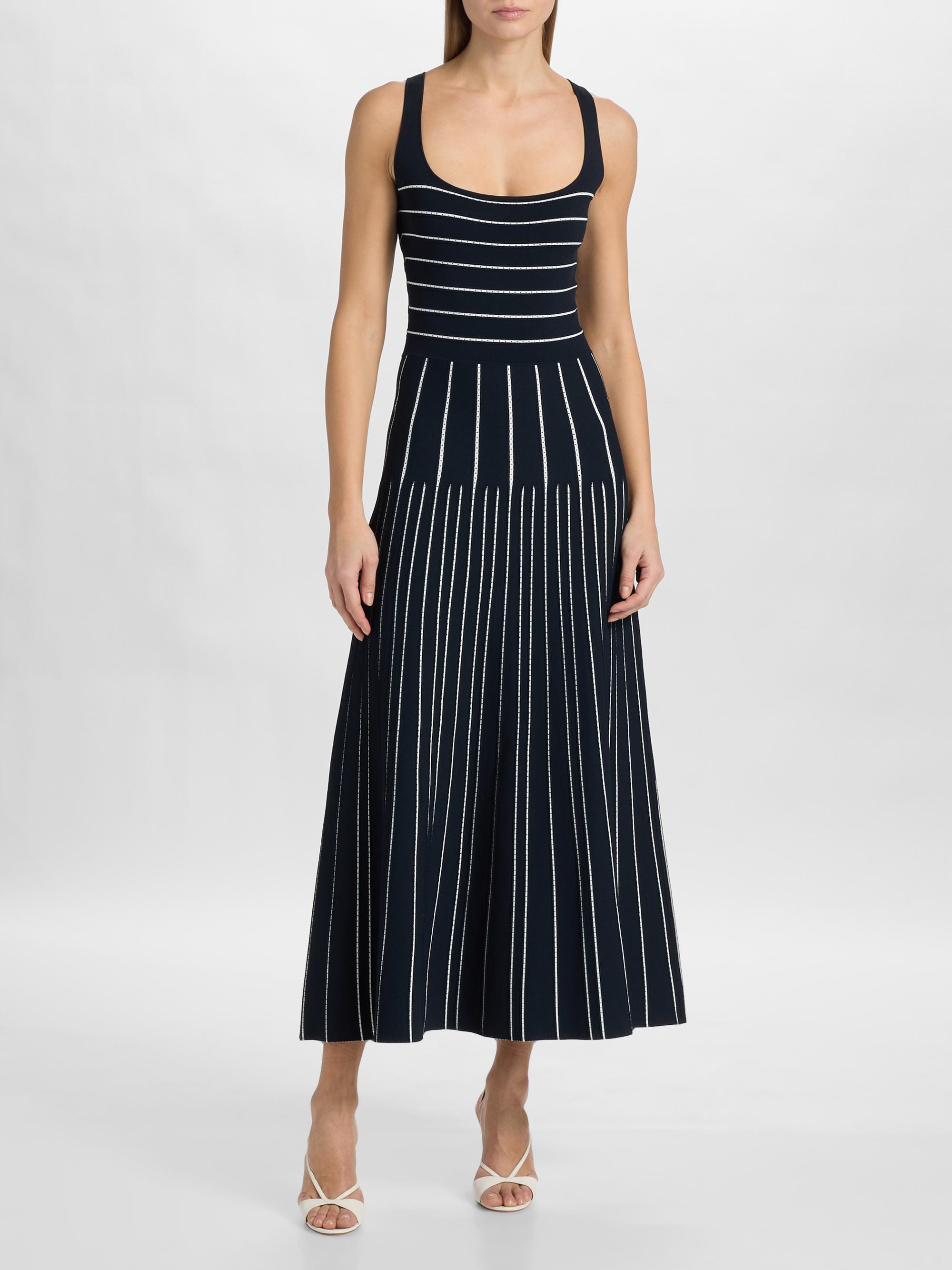 Adam Lippes Women's Gemma Compact Jacqaurd Midi Dress - Navy | Thumbnail 3