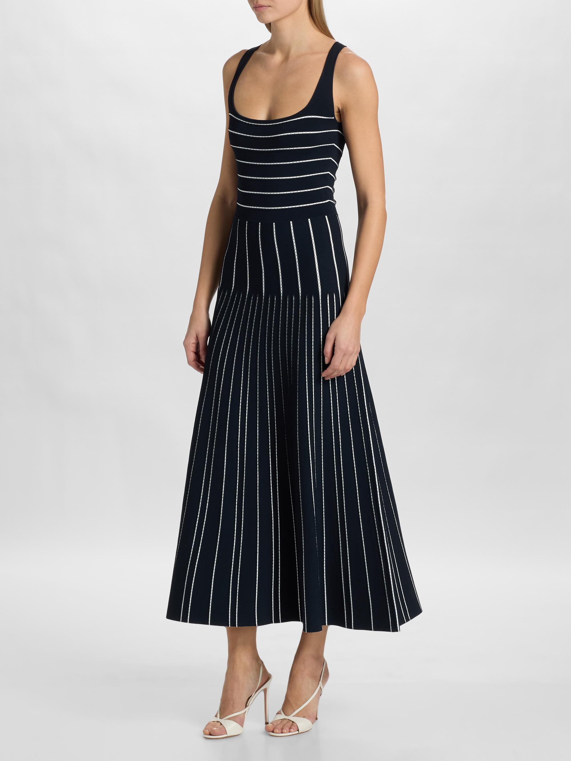 Adam Lippes Women's Gemma Compact Jacqaurd Midi Dress - Navy | Thumbnail 4
