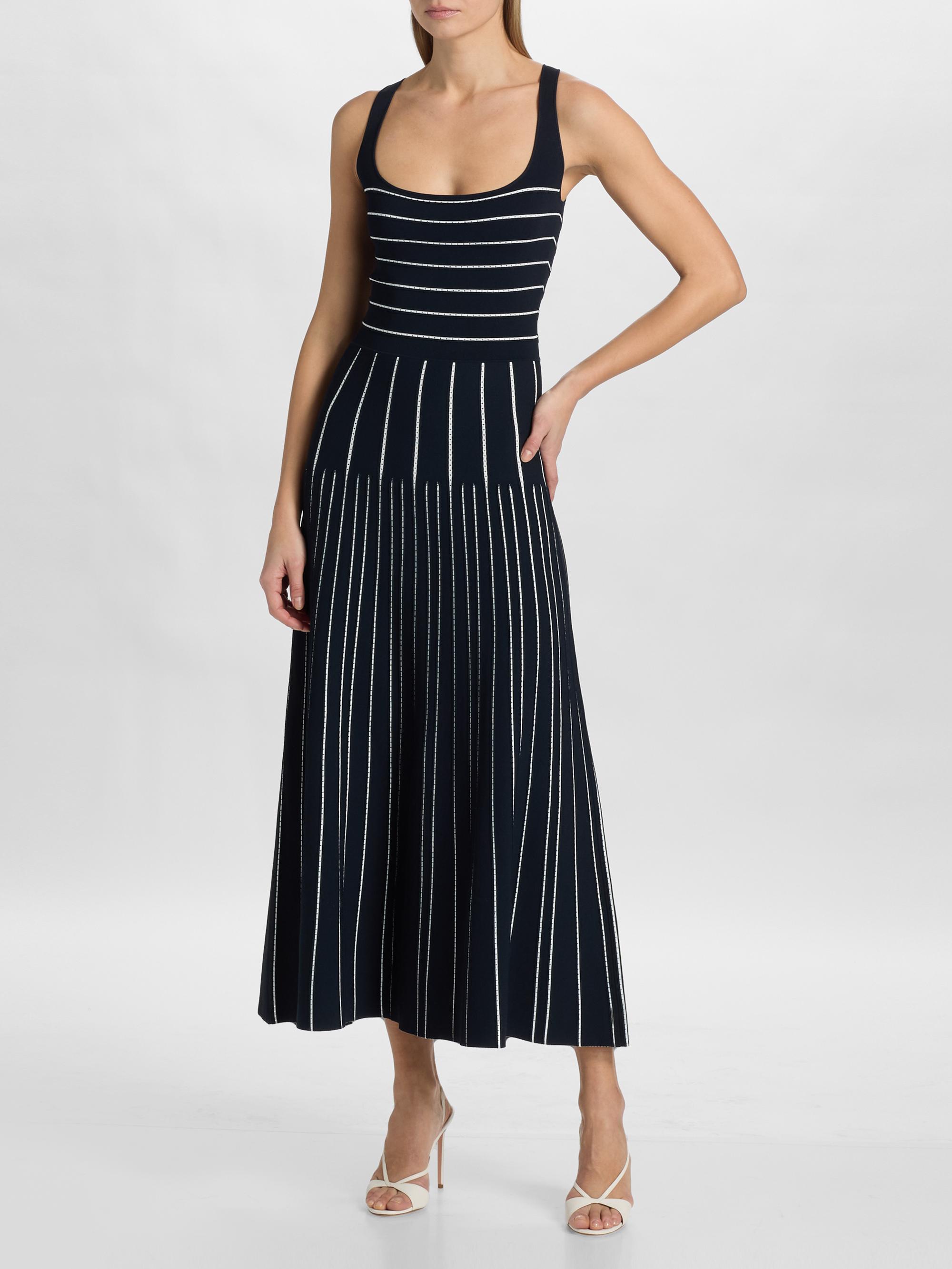 Adam Lippes Women's Gemma Compact Jacqaurd Midi Dress - Navy | Thumbnail 2