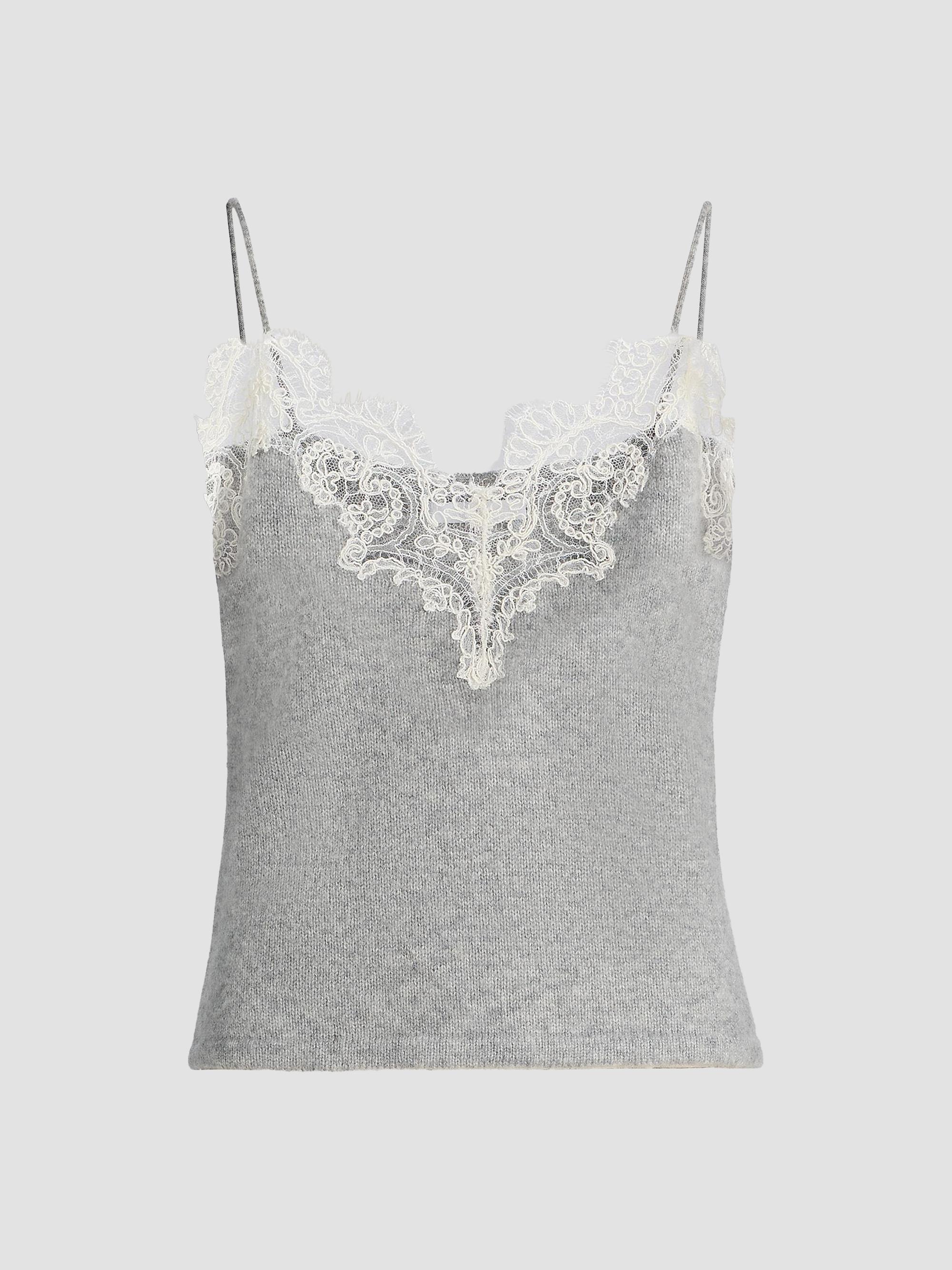 Adam Lippes Women's Beatrix Lace-Trim Cashmere Knit Cami - Heather Grey