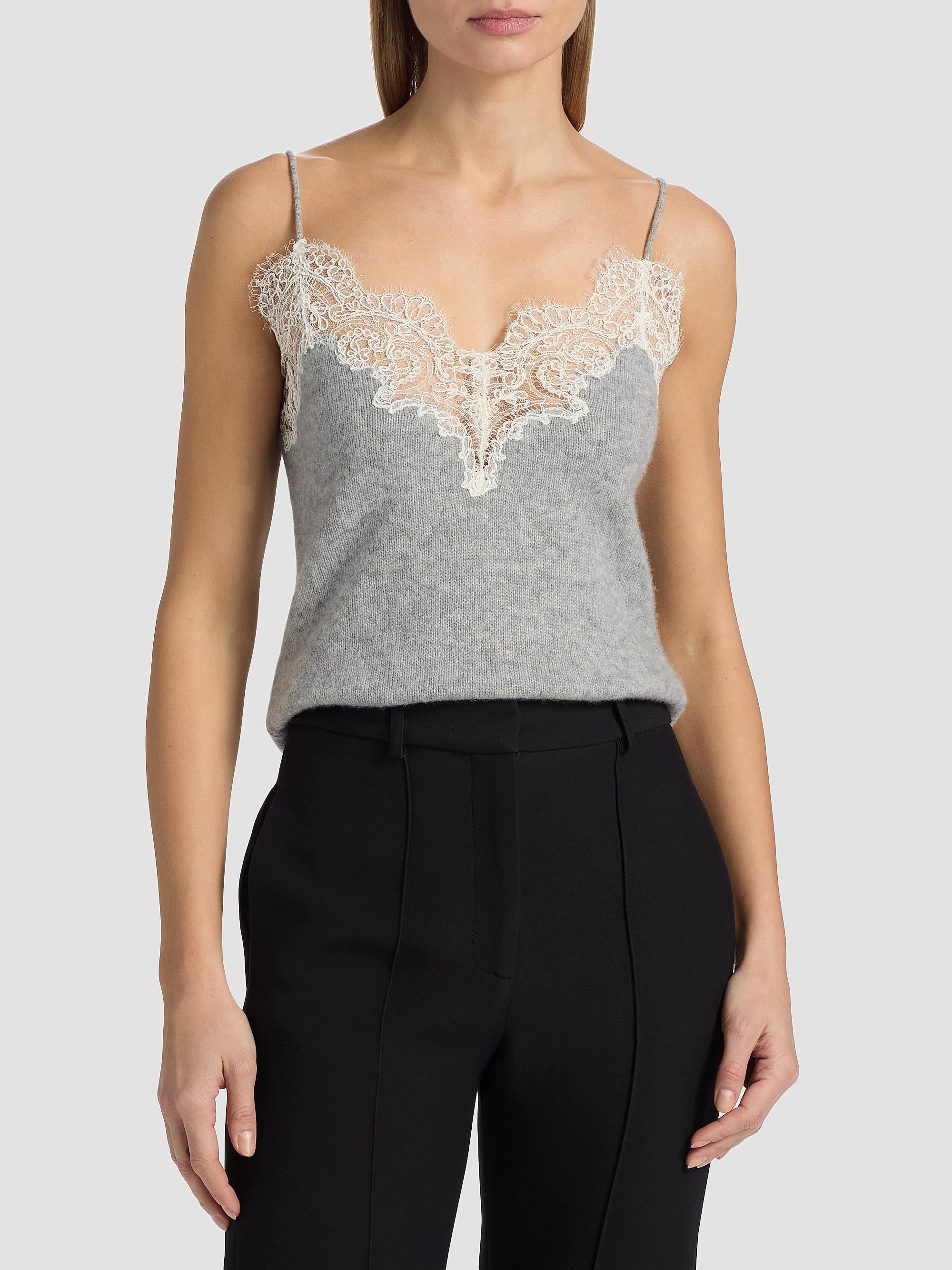 Adam Lippes Women's Beatrix Lace-Trim Cashmere Knit Cami - Heather Grey | Thumbnail 3