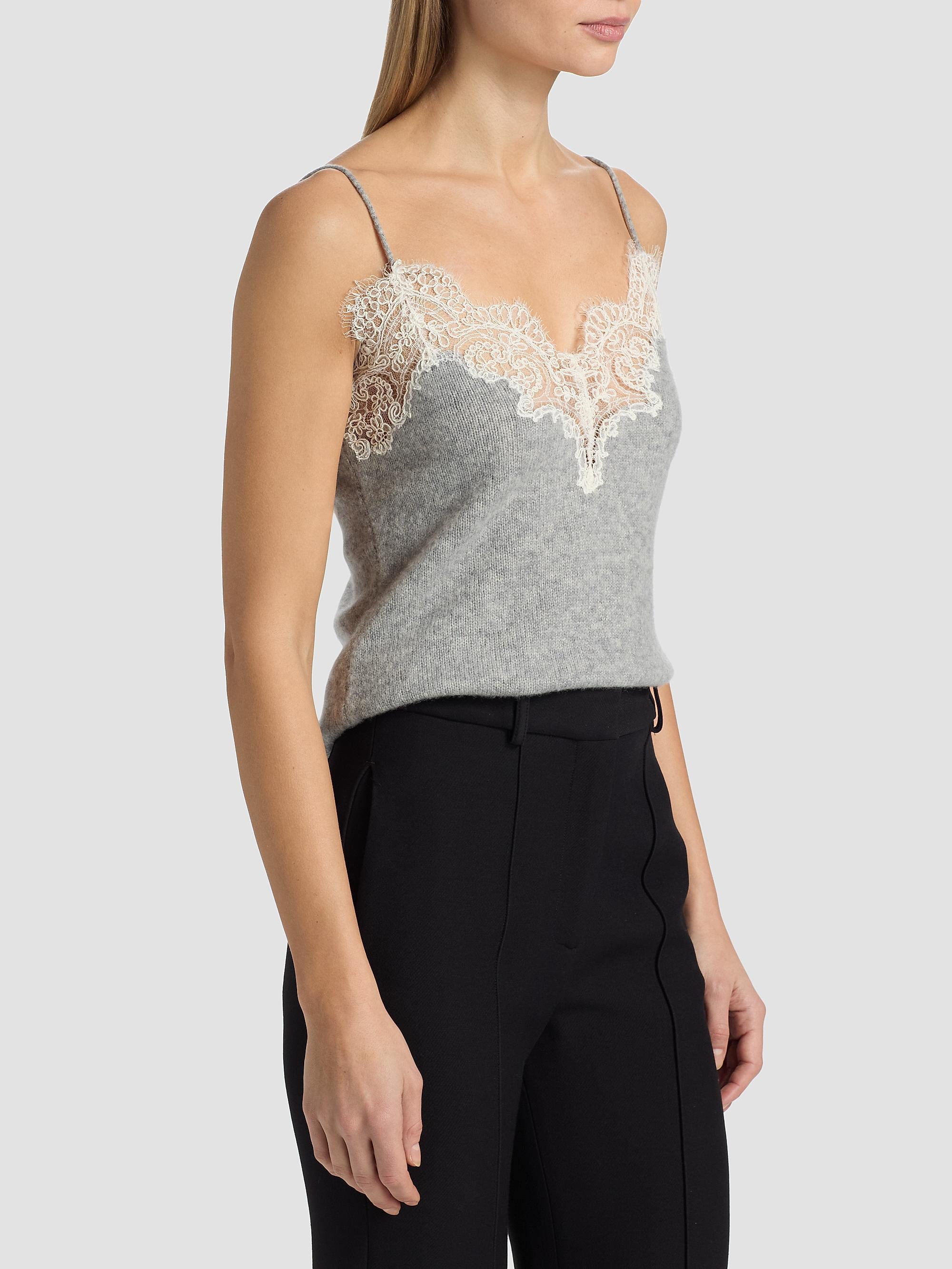 Adam Lippes Women's Beatrix Lace-Trim Cashmere Knit Cami - Heather Grey | Thumbnail 4