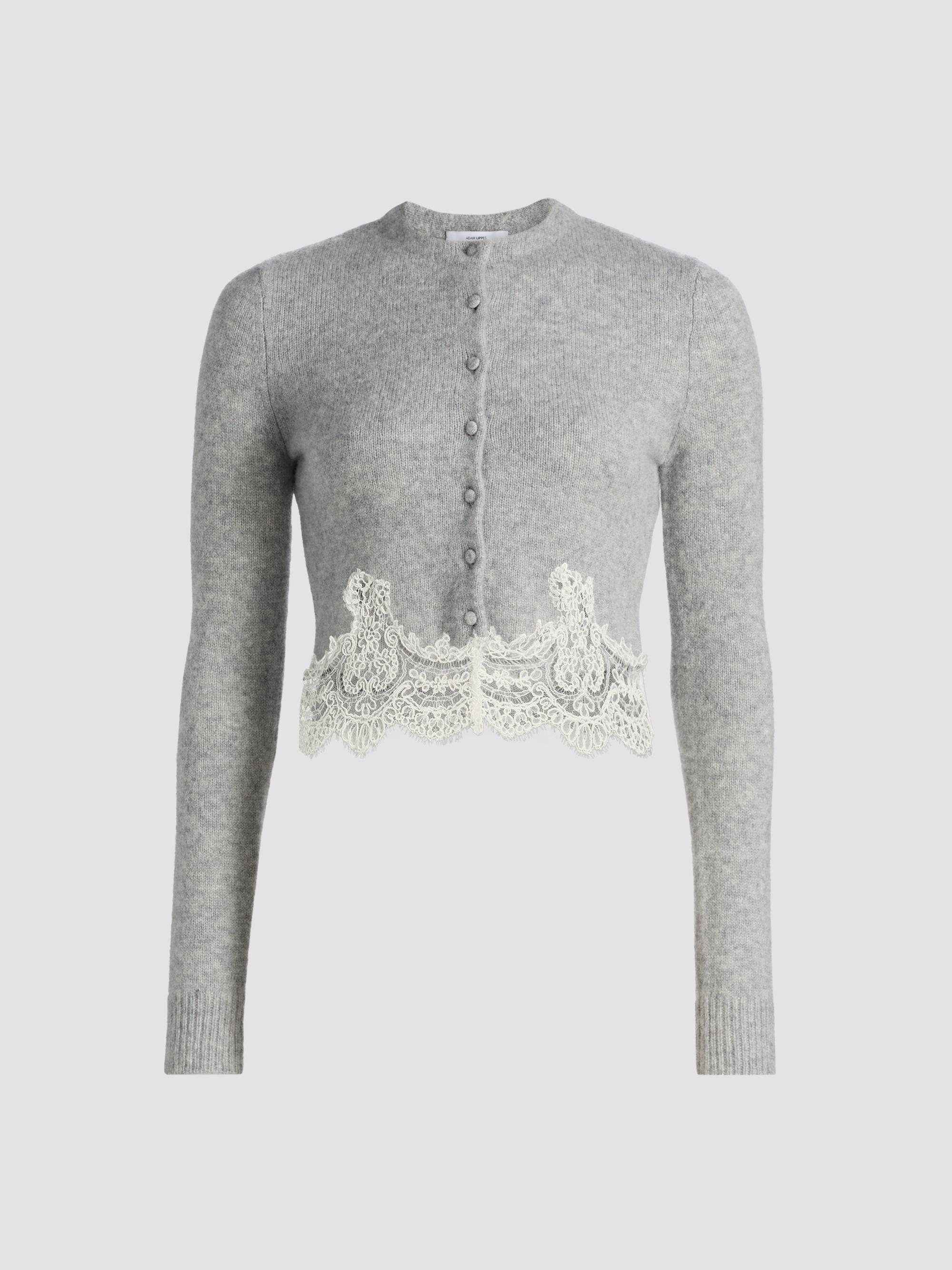 Adam Lippes Women's Briar Lace-Trim Cashmere Crop Cardigan - Heather Grey