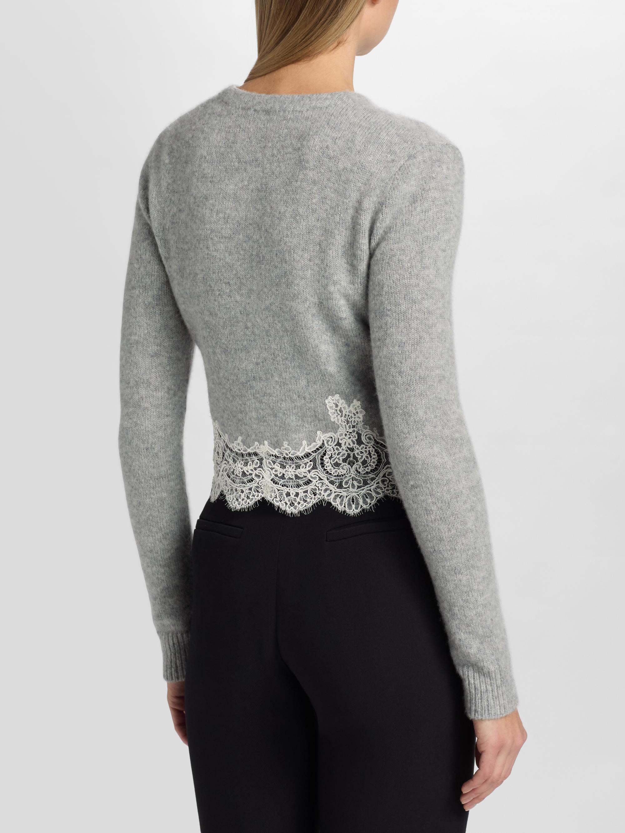 Adam Lippes Women's Briar Lace-Trim Cashmere Crop Cardigan - Heather Grey | Thumbnail 5