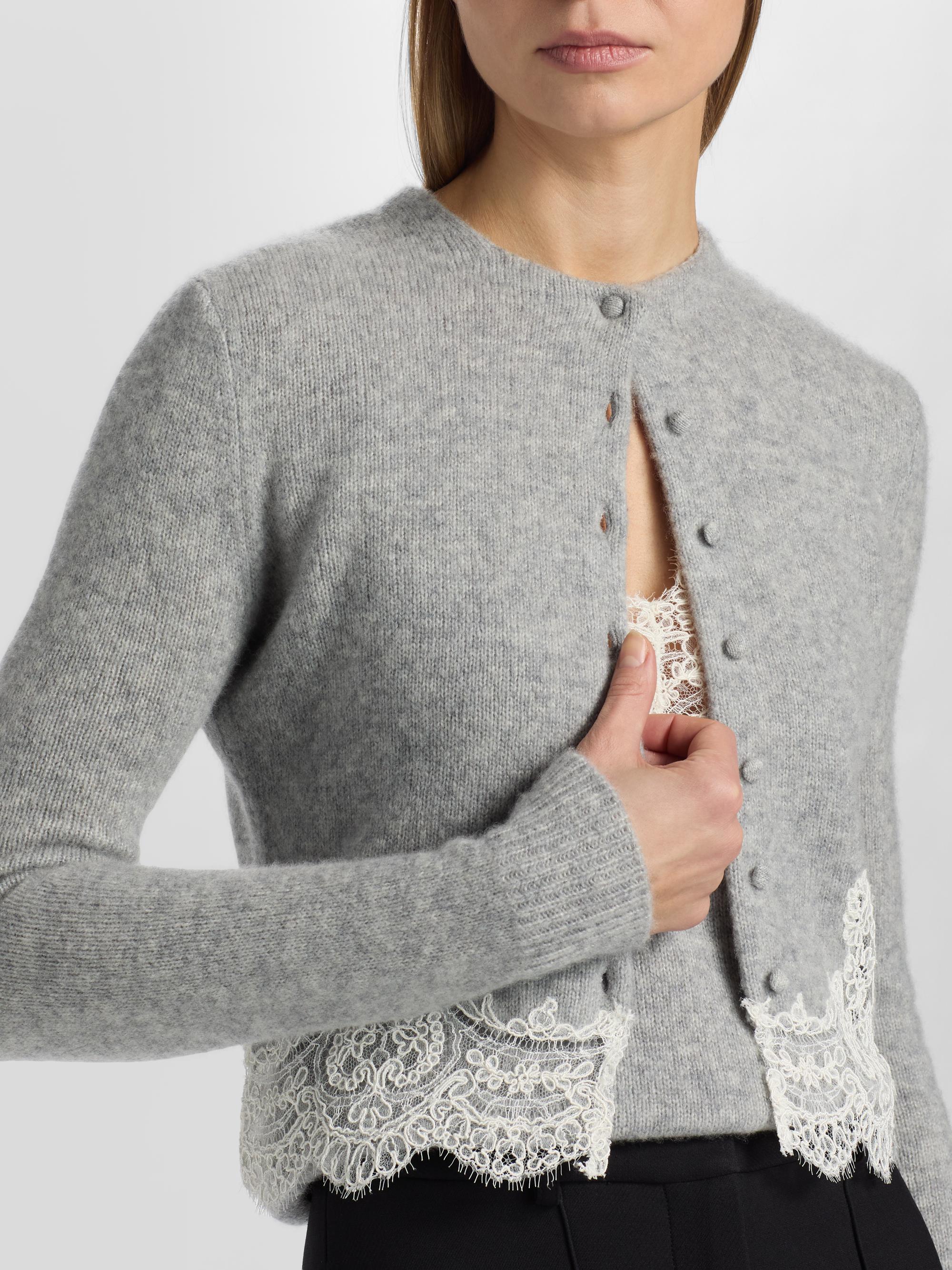 Adam Lippes Women's Briar Lace-Trim Cashmere Crop Cardigan - Heather Grey | Thumbnail 6
