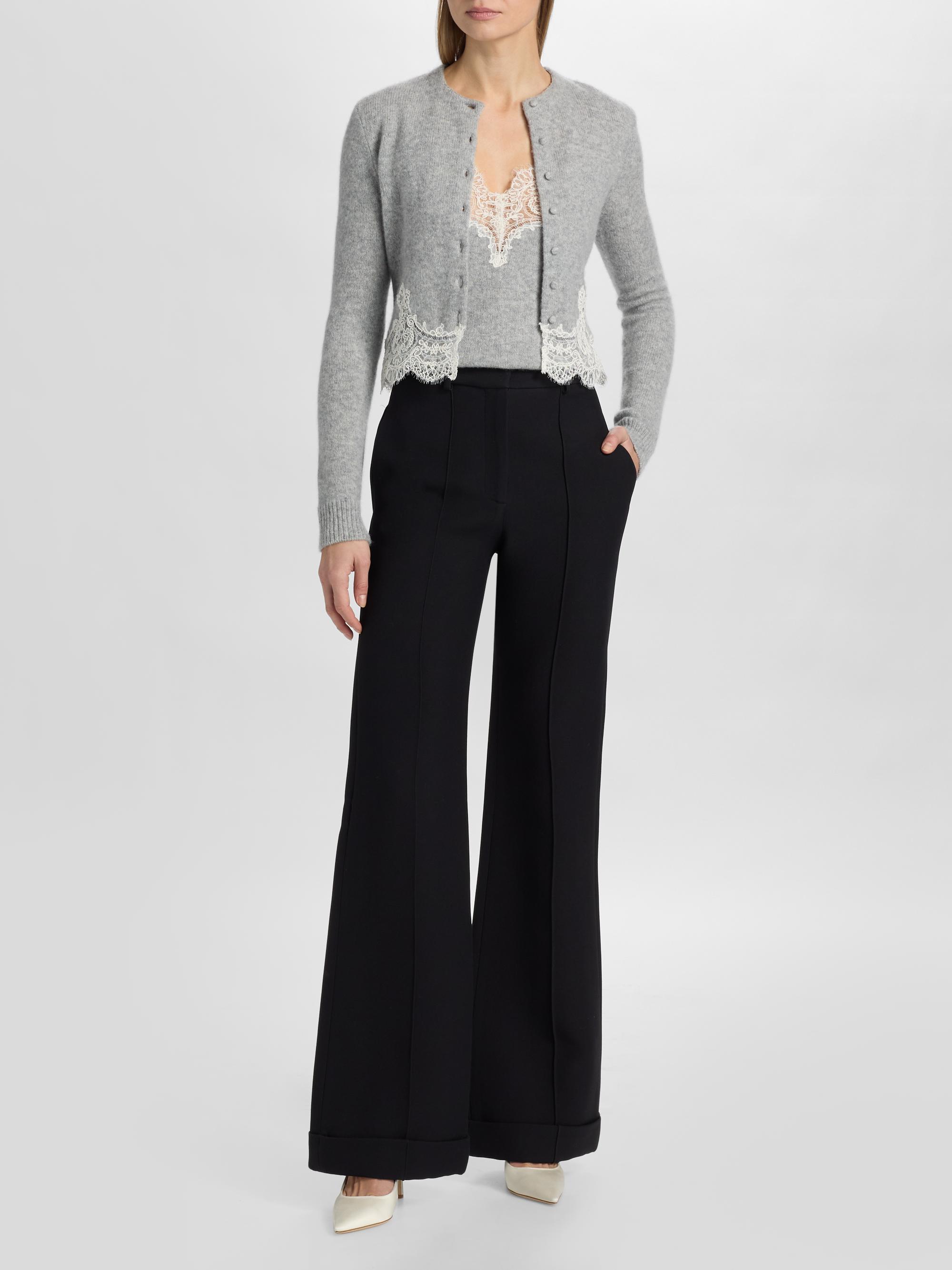 Adam Lippes Women's Briar Lace-Trim Cashmere Crop Cardigan - Heather Grey | Thumbnail 2