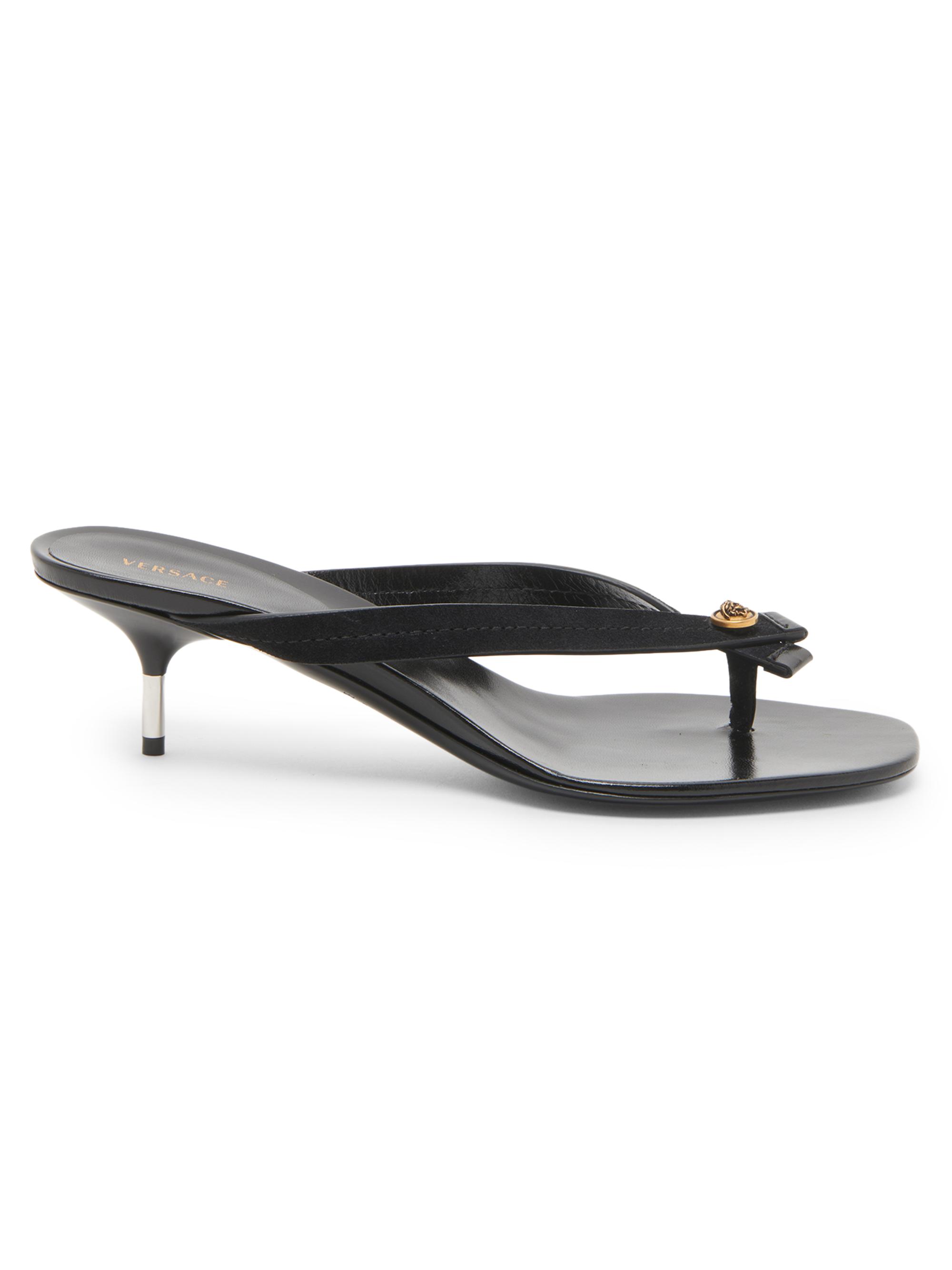 Versace Women's 50MM Medusa Leather Sandals - Black Gold - Women's Clothing