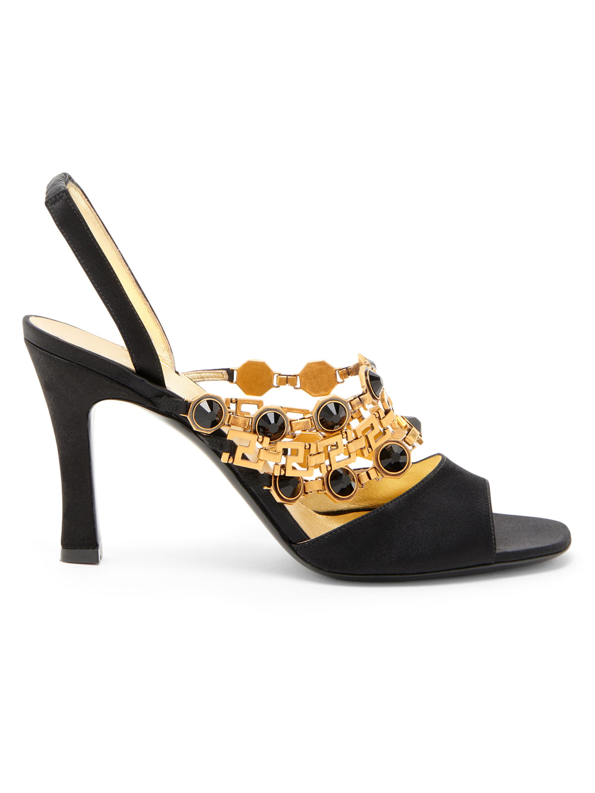 Versace Women's 90MM Embellished Leather Slingback Sandals - Black Gold | Thumbnail 6