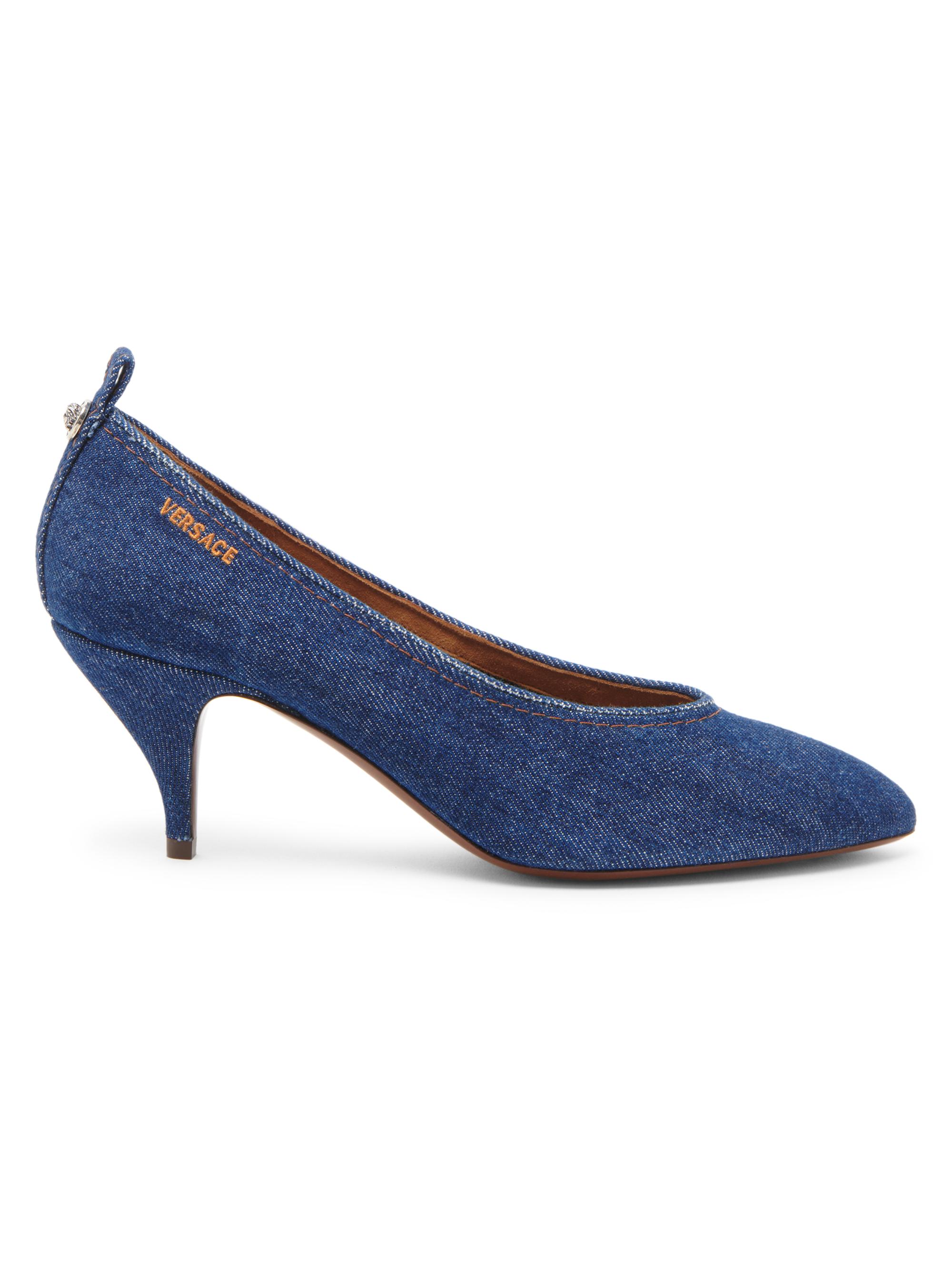 Versace Women's 65MM Denim Stiletto-Heel Pumps - Dark Jeans Palladium - Women's Clothing
