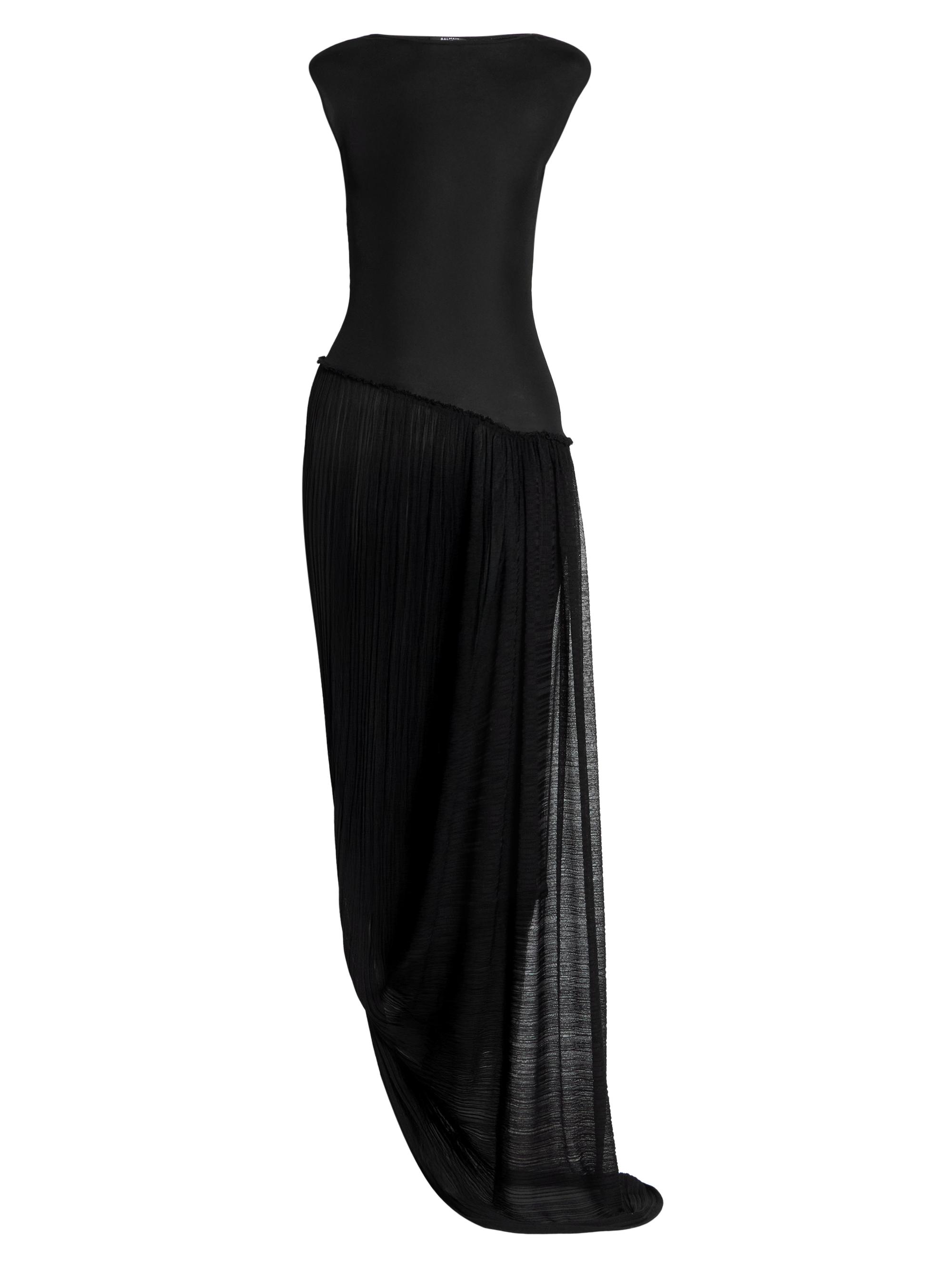Balmain Women's Sheer Asymmetric Maxi Dress - Noir